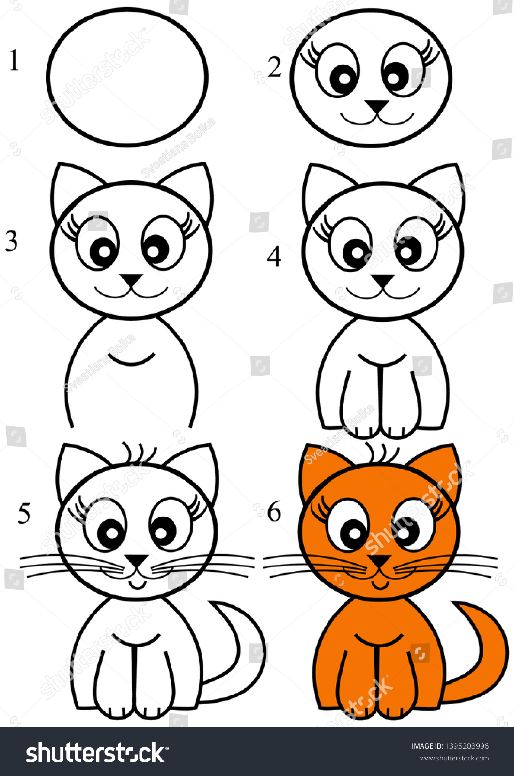 Draw Children Catcoloringvector Set Stock Vector (Royalty Free ...