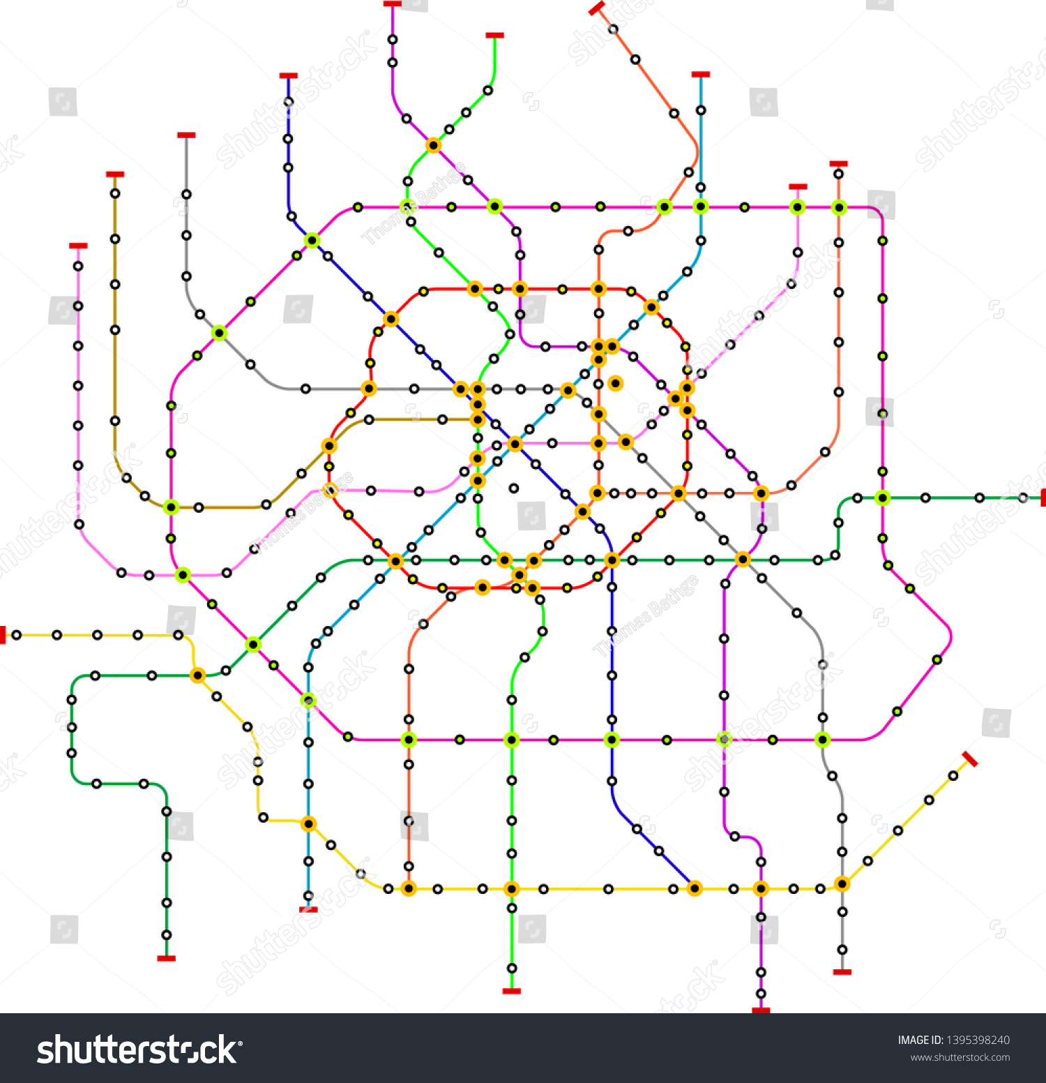 Subway Map Public Transportation Map Fictional Stock Vector (Royalty ...