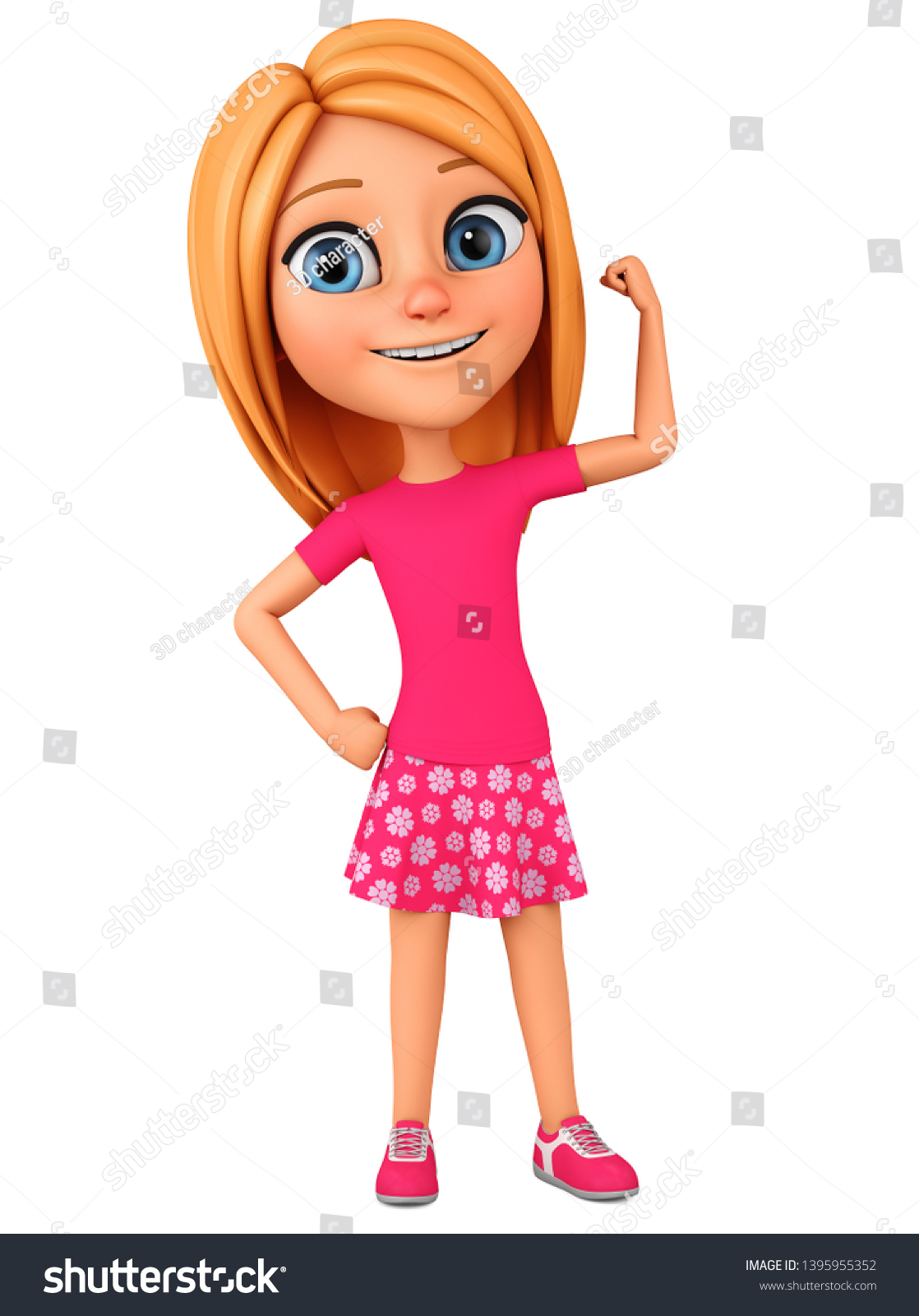 Cartoon Character Girl Celebrates Victory 3d Stock Illustration ...