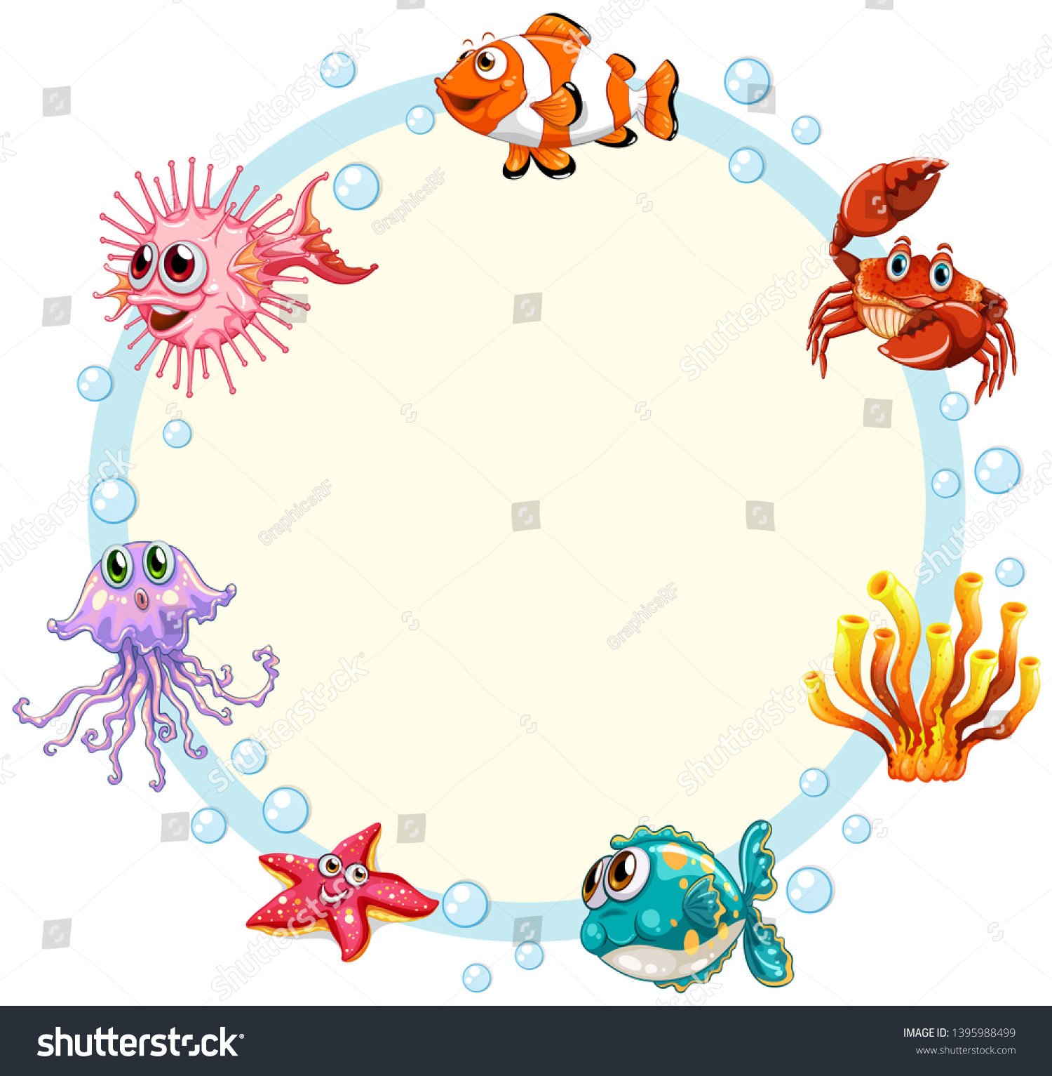 Underwater Creature Border Template Illustration Stock Vector (Royalty ...