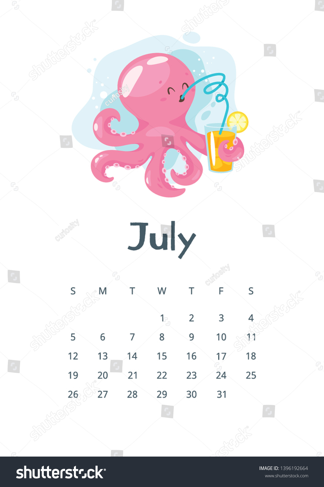 July 2020 Calendar Page Vector Cartoon Stock Vector (Royalty Free ...