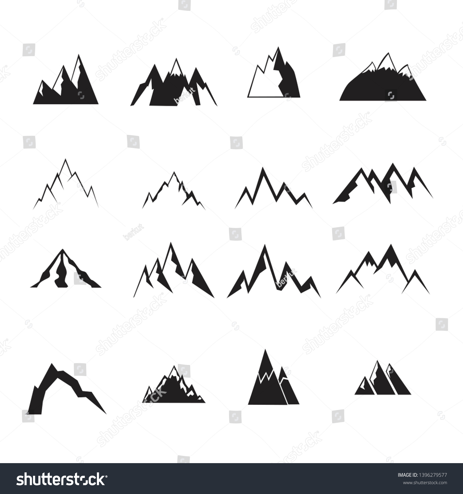 Mountain Icons Set Isolated On White Stock Illustration 1396279577 ...