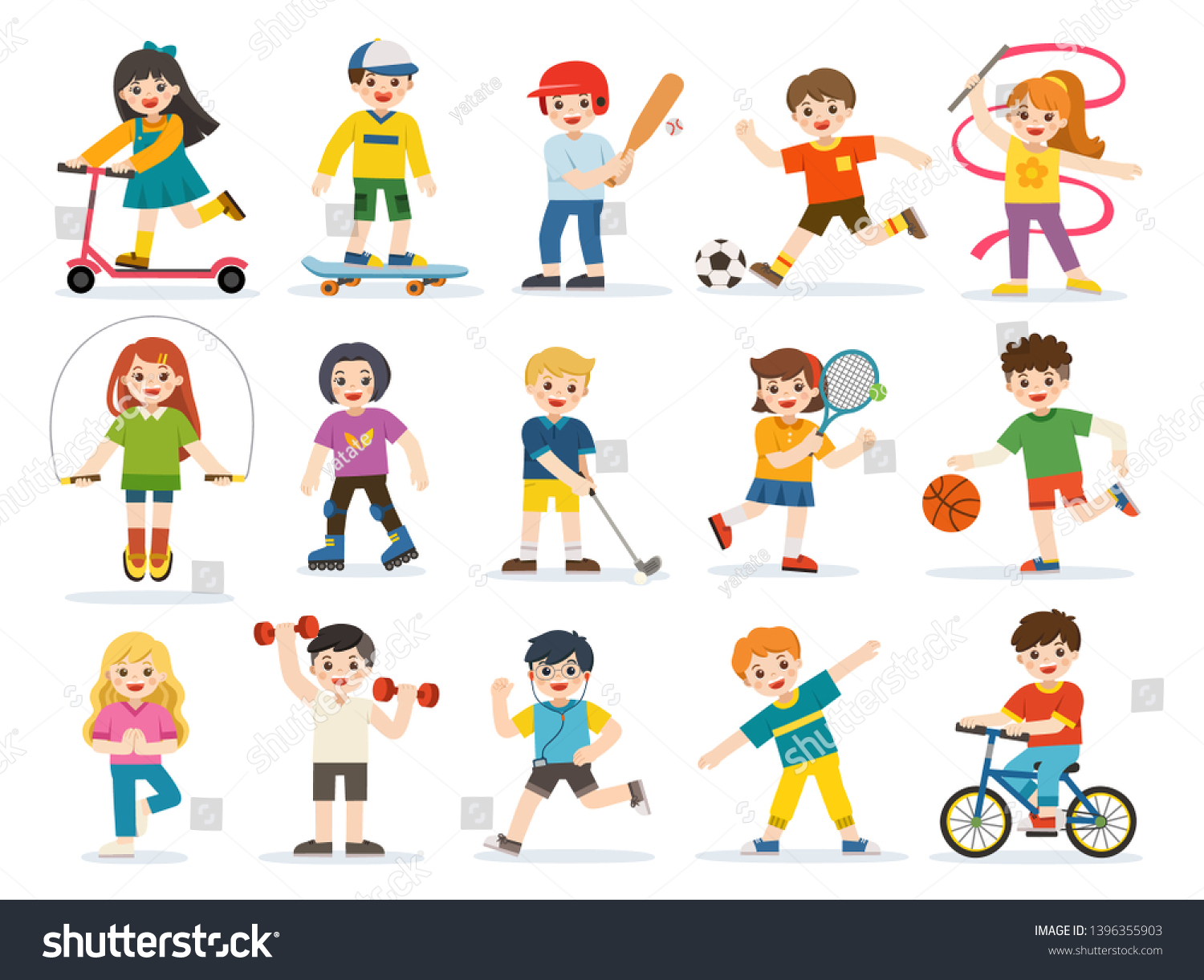 Activity Set Happy Kids Playing Sportive Stock Vector (Royalty Free ...