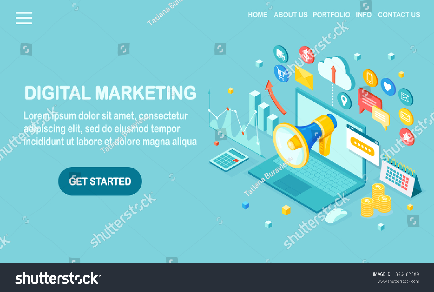 Digital Marketing 3d Isometric Computer Laptop Stock Vector (Royalty ...