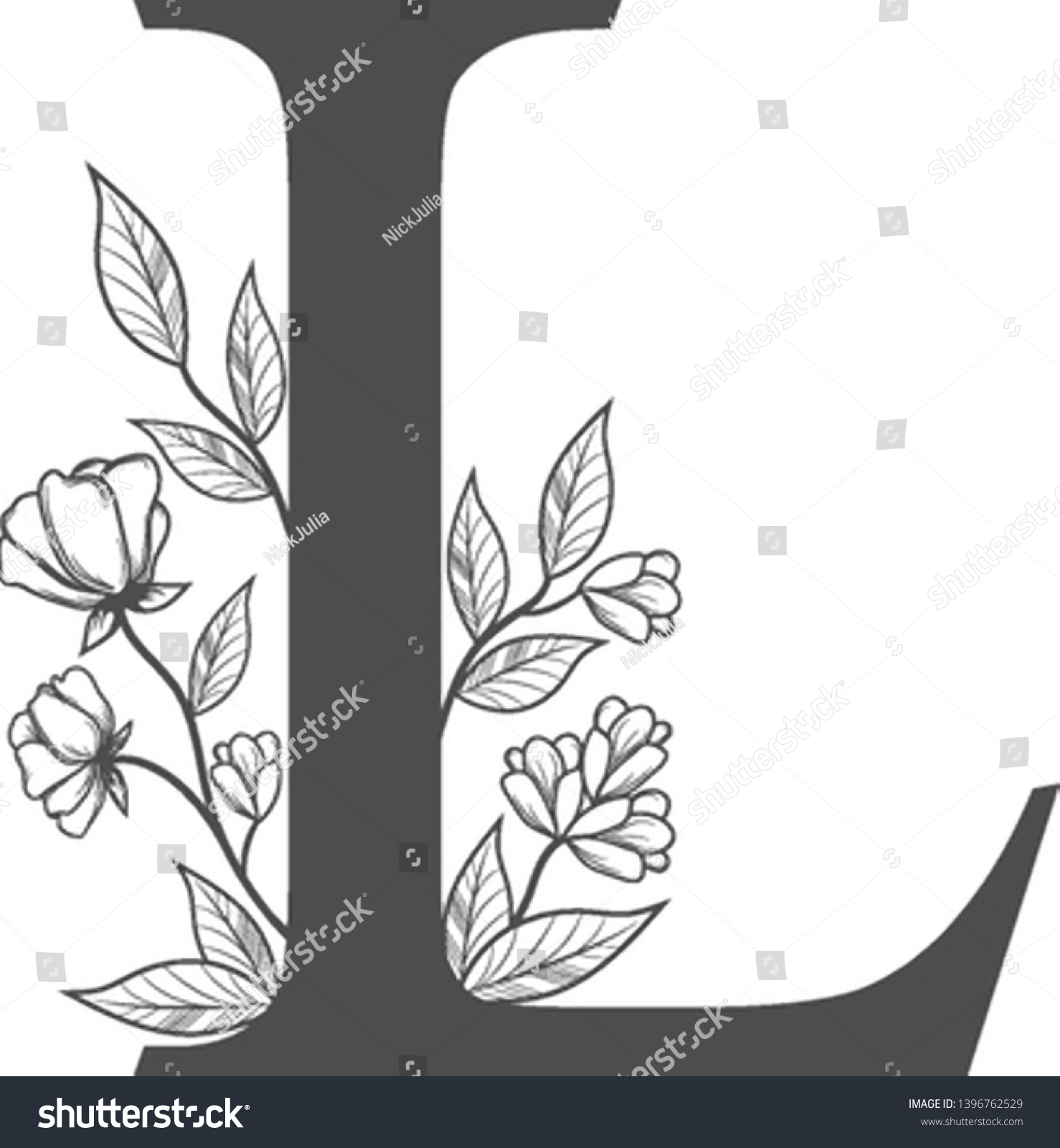 Uppercase Letter L Flowers Branches Vector Stock Vector (Royalty Free ...