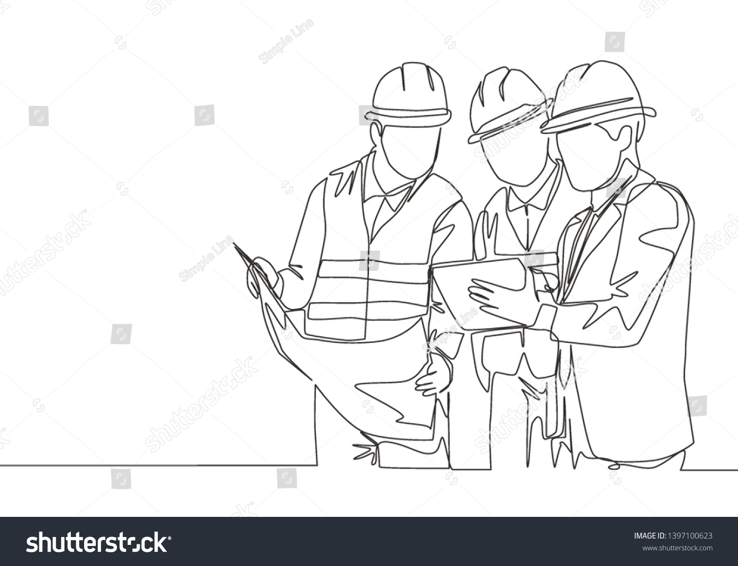 One Continuous Line Drawing Young Architect Stock Vector (Royalty Free ...