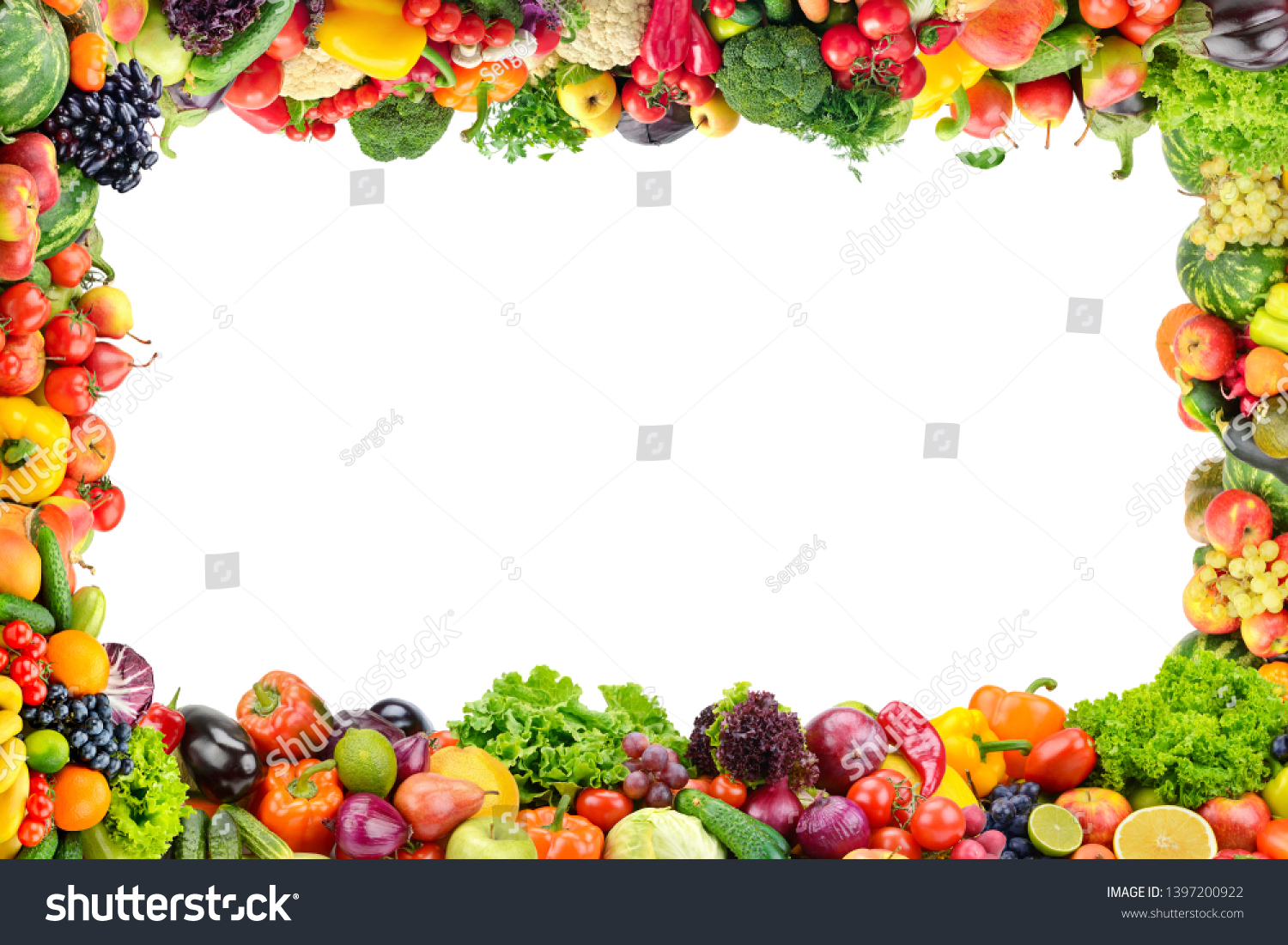 Fruits Vegetables Frame On White Background Stock Photo 1397200922 ...