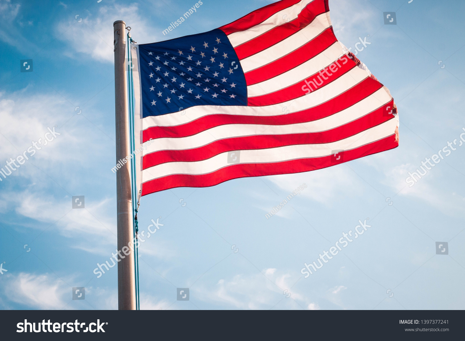 American Flag Wave Closeup Blue Sky库存照片 Shutterstock