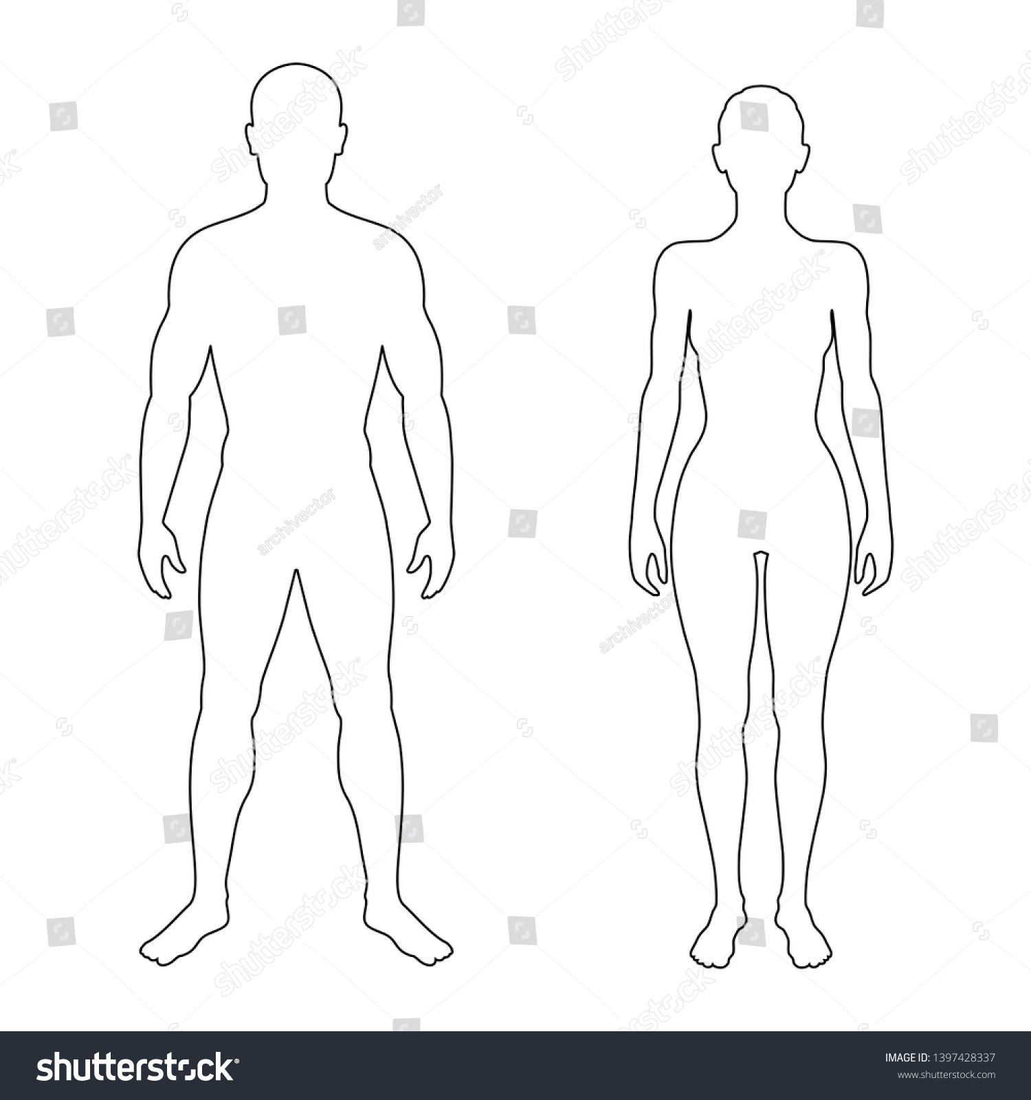 Male Female Body Contours Isolated Symbols Stock Vector (Royalty Free