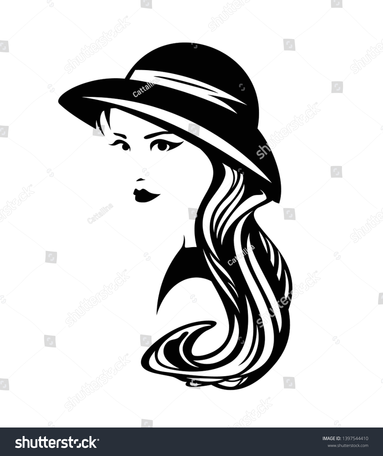 Beautiful Elegant Woman Long Hair Wearing Stock Vector Royalty Free 1397544410 Shutterstock 3422