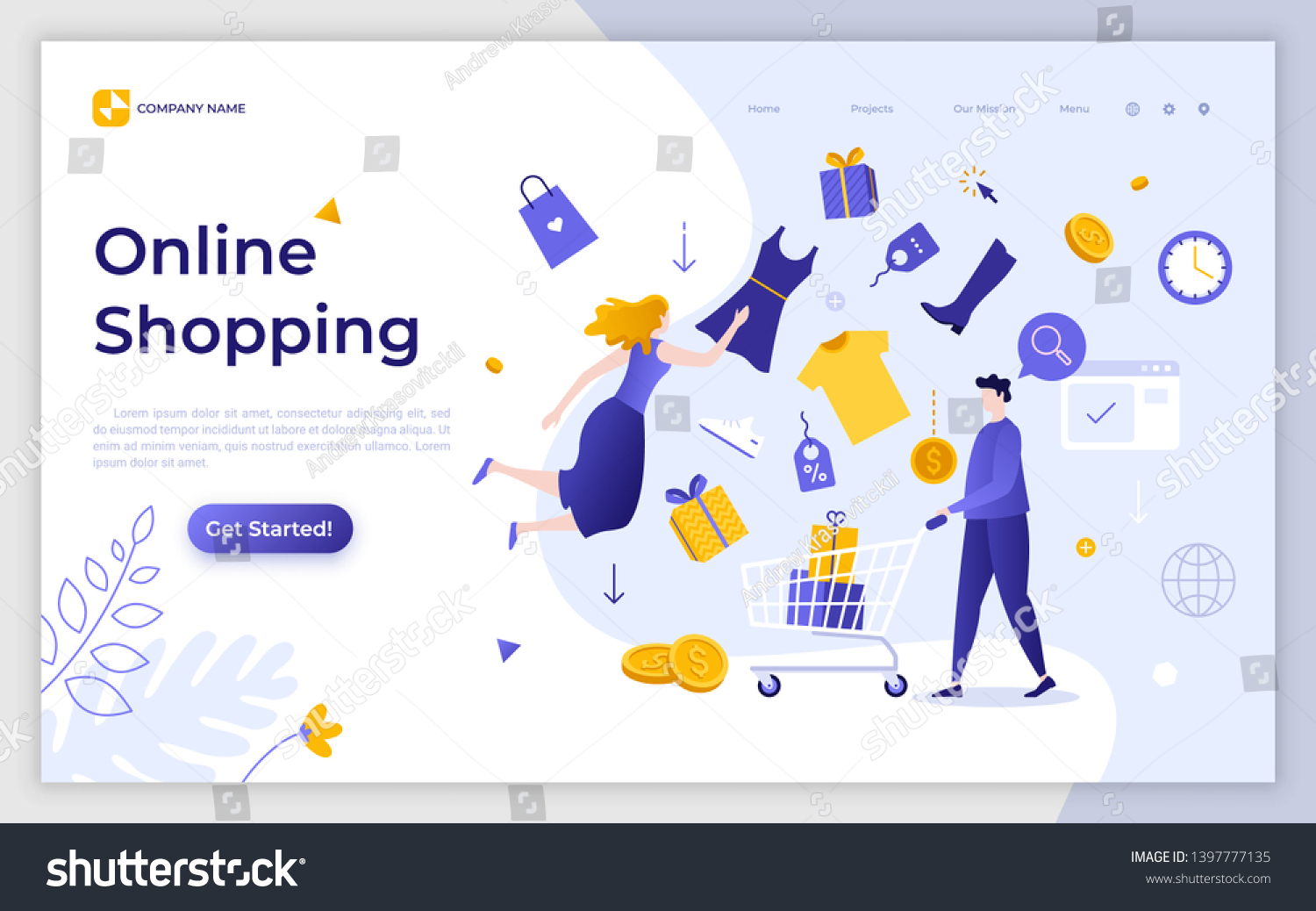 Landing Page Template Levitating Woman Clothes Stock Vector (Royalty ...