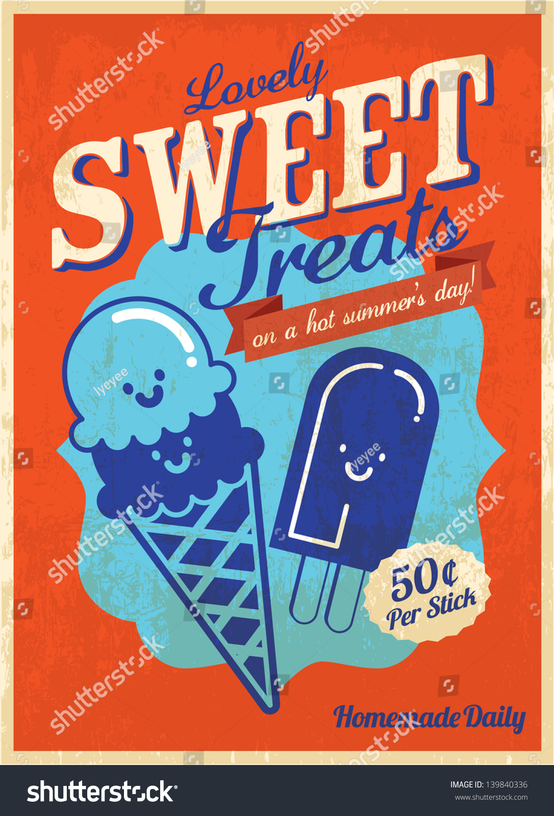 Vintage Ice Cream Poster Template Vectorillustration Stock Vector