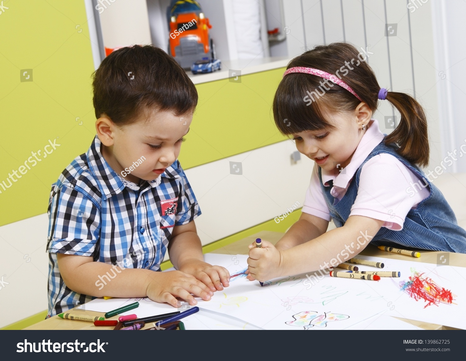 Two Preschool Children Playing Crayons Stock Photo 139862725 | Shutterstock