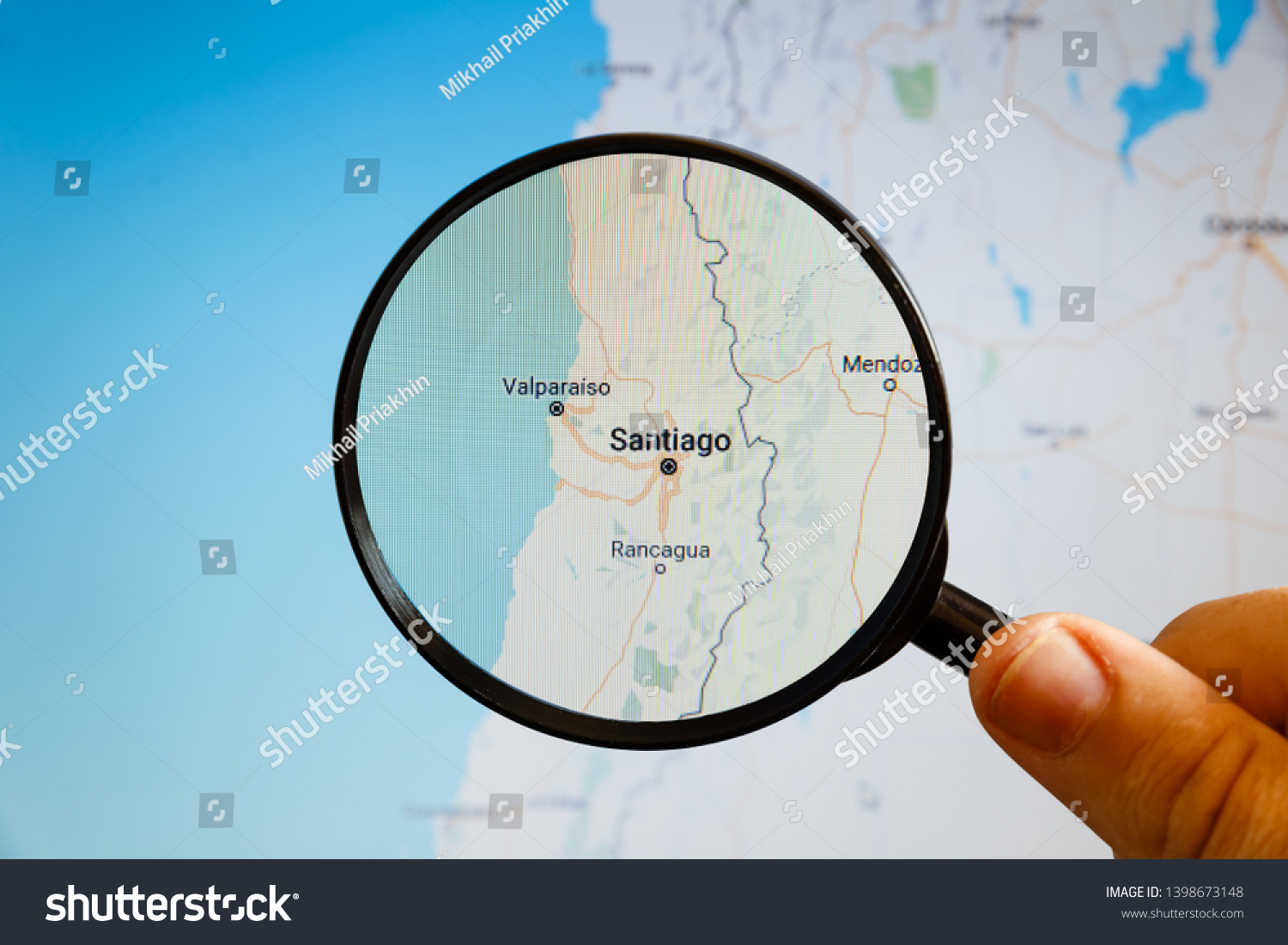 Santiago Chile Political Map City On Stock Photo 1398673148 Shutterstock   Stock Photo Santiago Chile Political Map The City On The Monitor Screen Through A Magnifying Glass In Hand 1398673148 