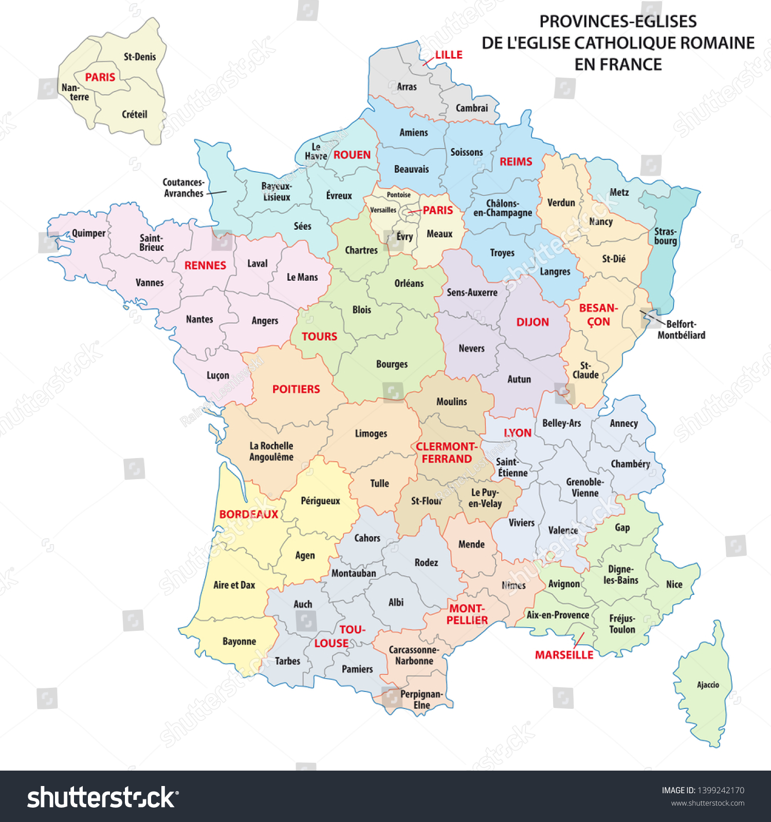 Map Roman Catholic Church Provinces France Stock Illustration ...