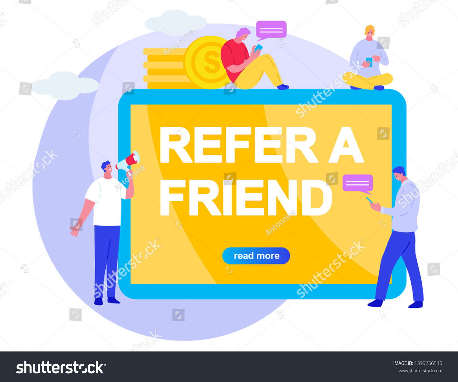 Refer Friend Vector Flat Cartoon Illustration Stock Vector (Royalty ...