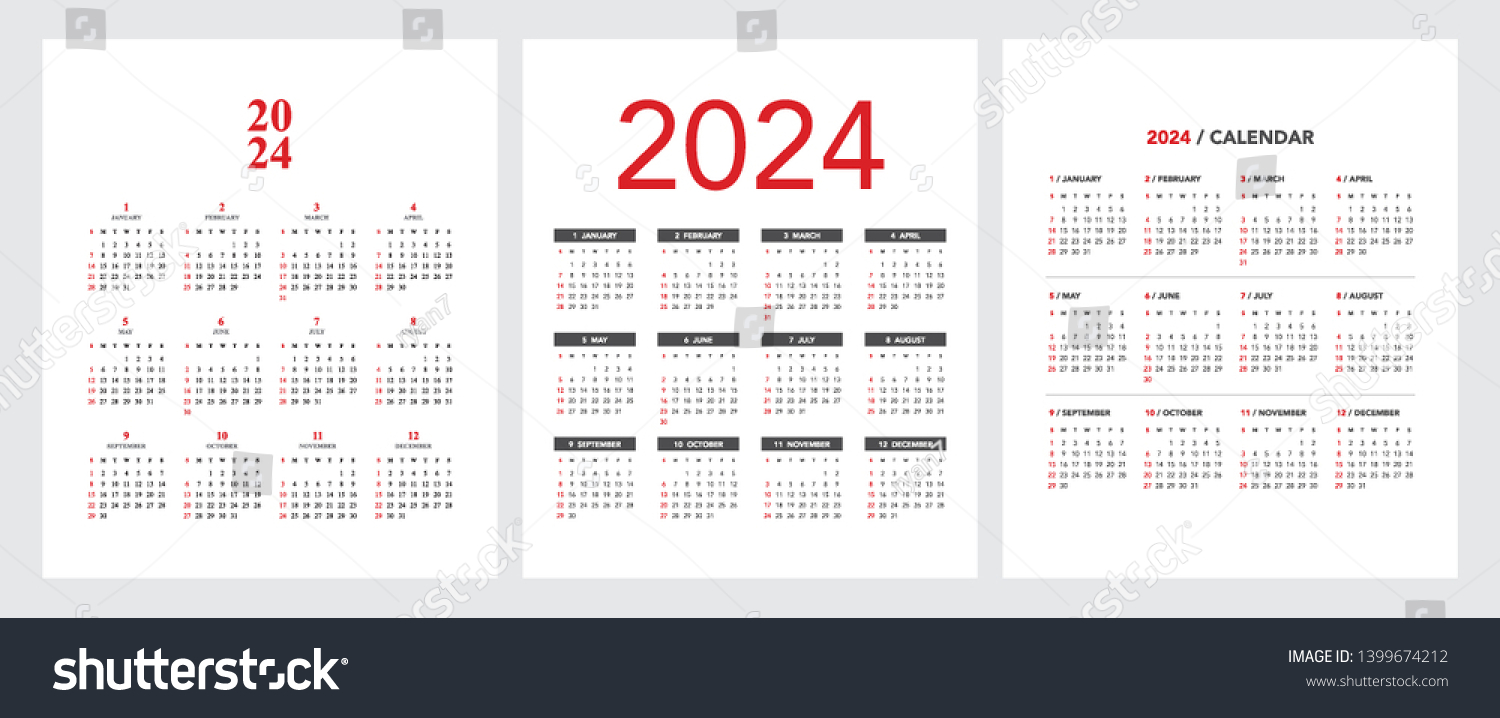 Simple Calendar Layout 2024 Year Three Stock Vector (Royalty Free ...