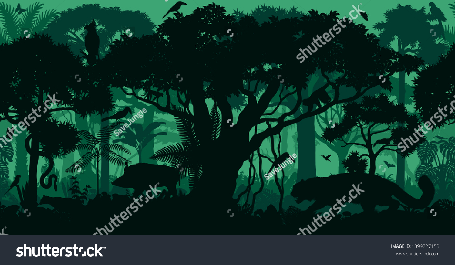 Vector Horizontal Seamless Tropical Rainforest Jungle Stock Vector ...