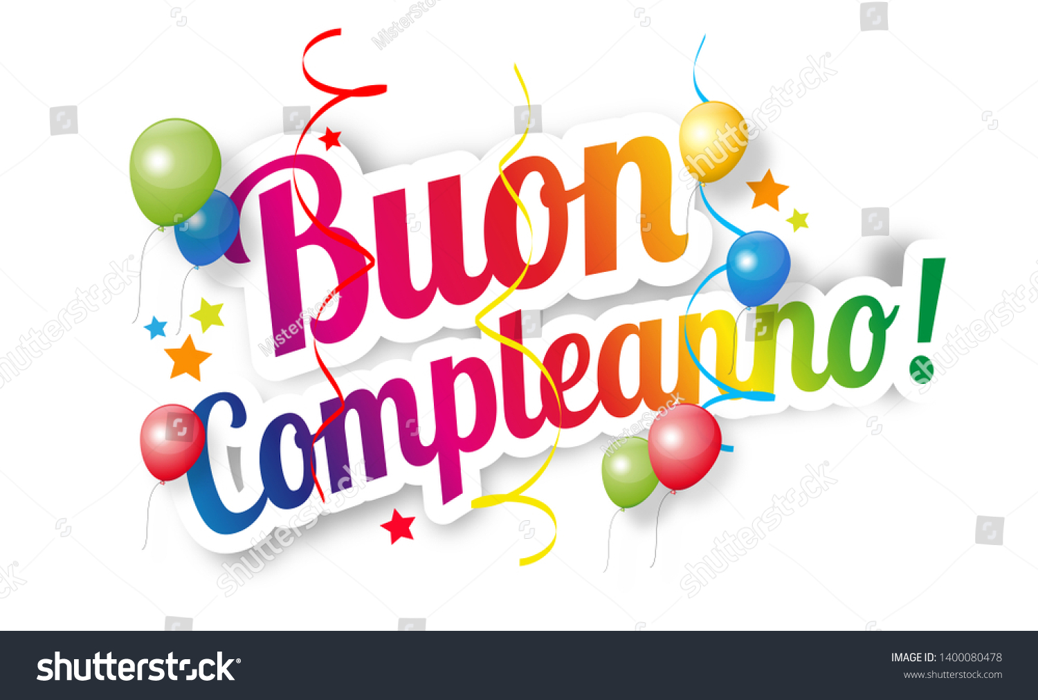 Buon Compleanno Happy Birthday Italian Language: стоковая иллюстрация, 1400...