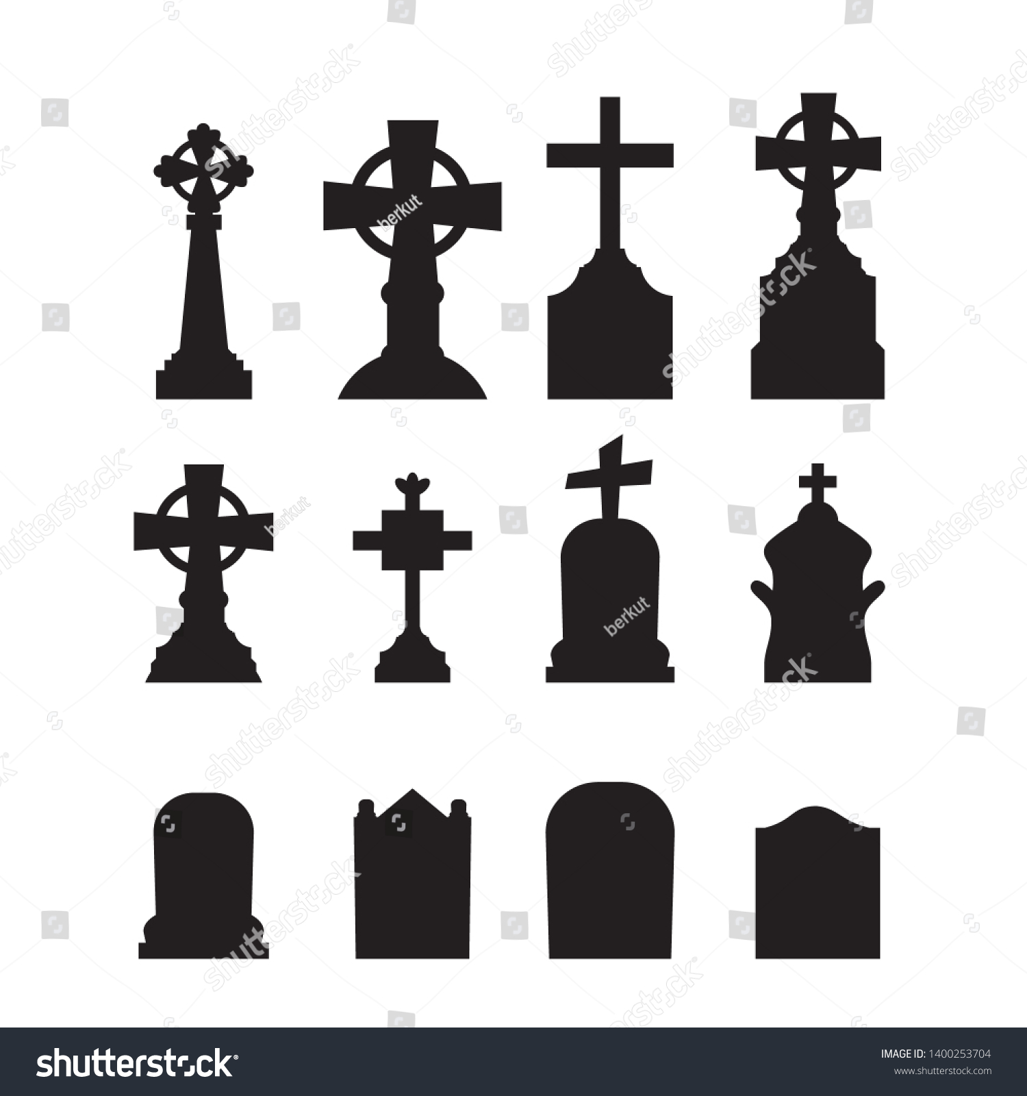 Gravestones Tombstones Icons Set Isolated On Stock Vector (Royalty Free ...