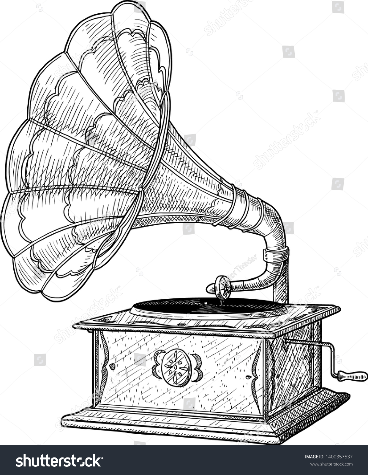 Gramophone Illustration Drawing Engraving Ink Line Stock Vector ...