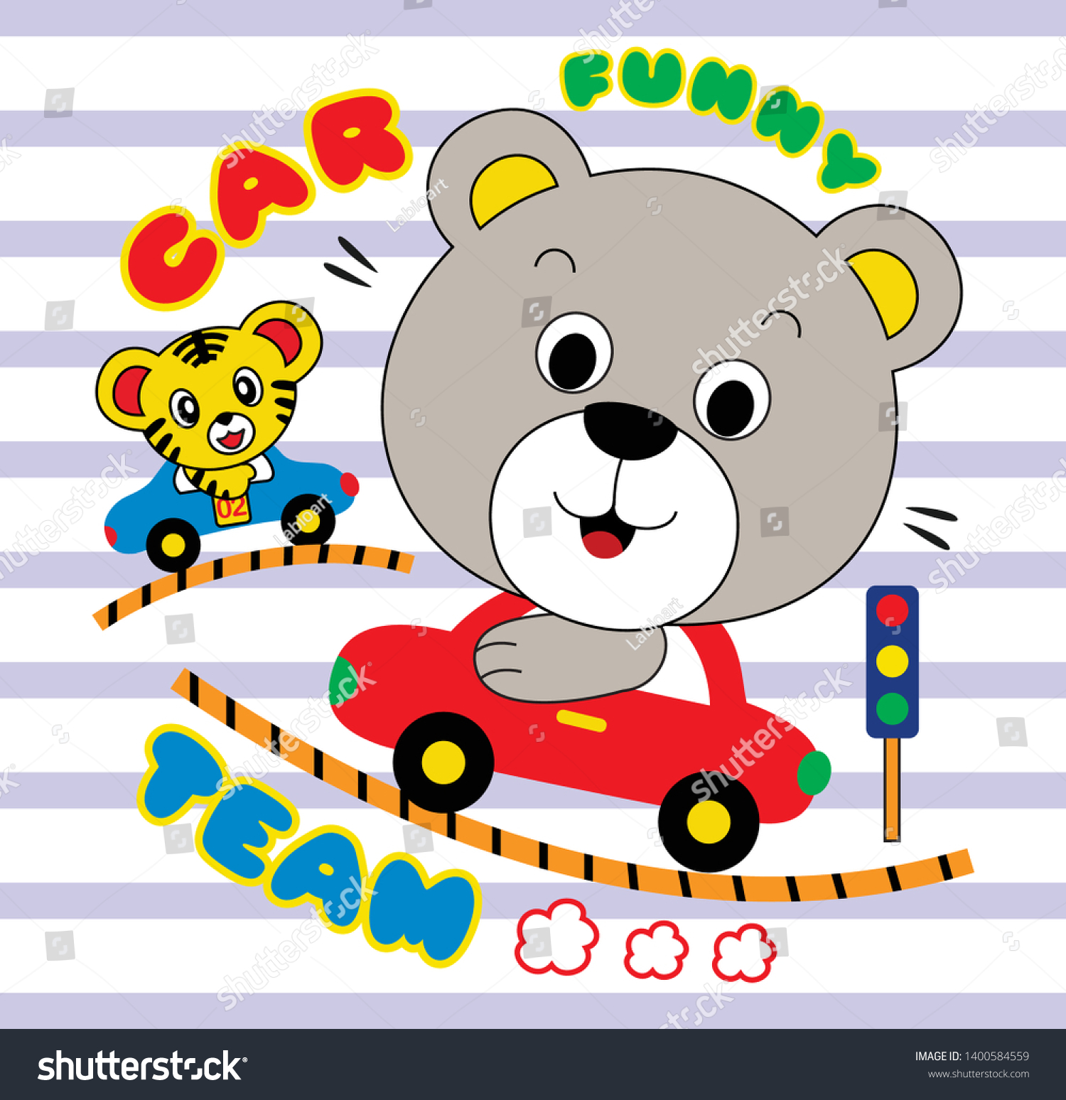 Bear Ride Car His Friend Cartoon Stock Vector (Royalty Free) 1400584559 ...