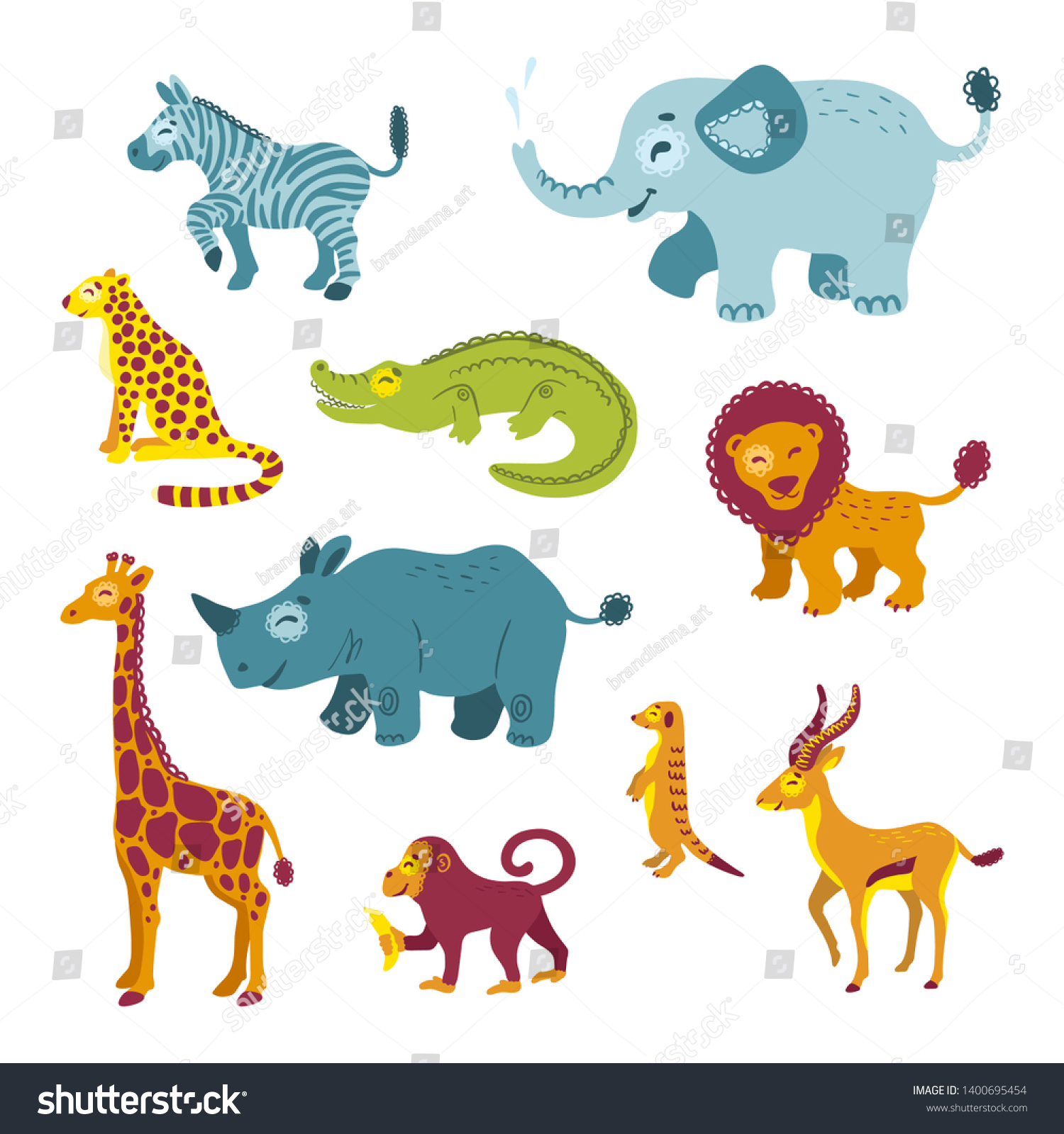 Set African Animals Savannah Zoo Clipart Stock Vector (royalty Free 