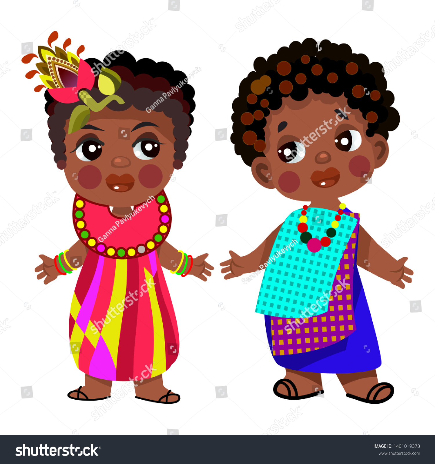 Cartoon Children Traditional Dress Isolated On Stock Illustration 