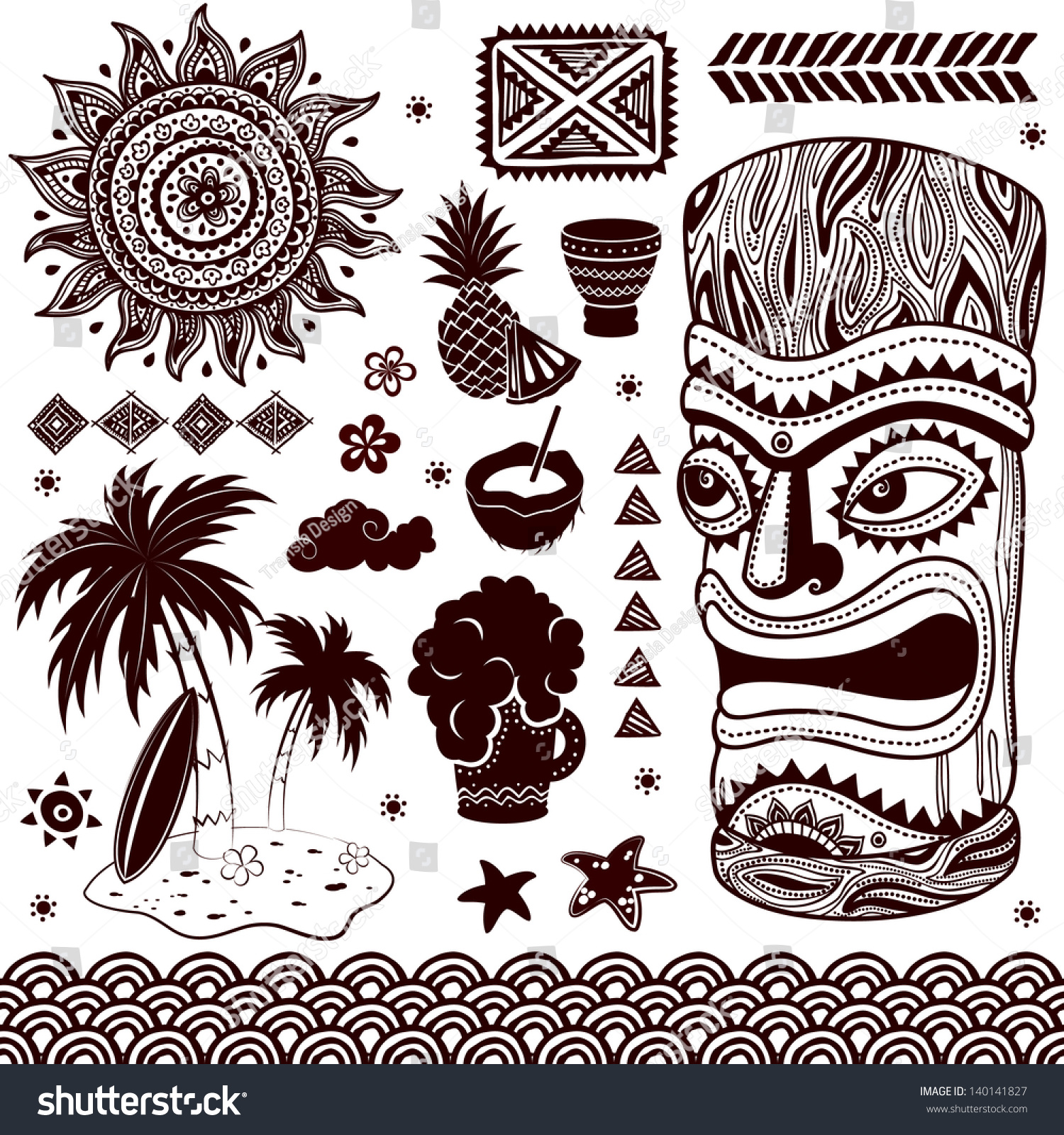 Vintage Aloha Tiki Illustration Stock Vector (Royalty Free) 140141827 ...