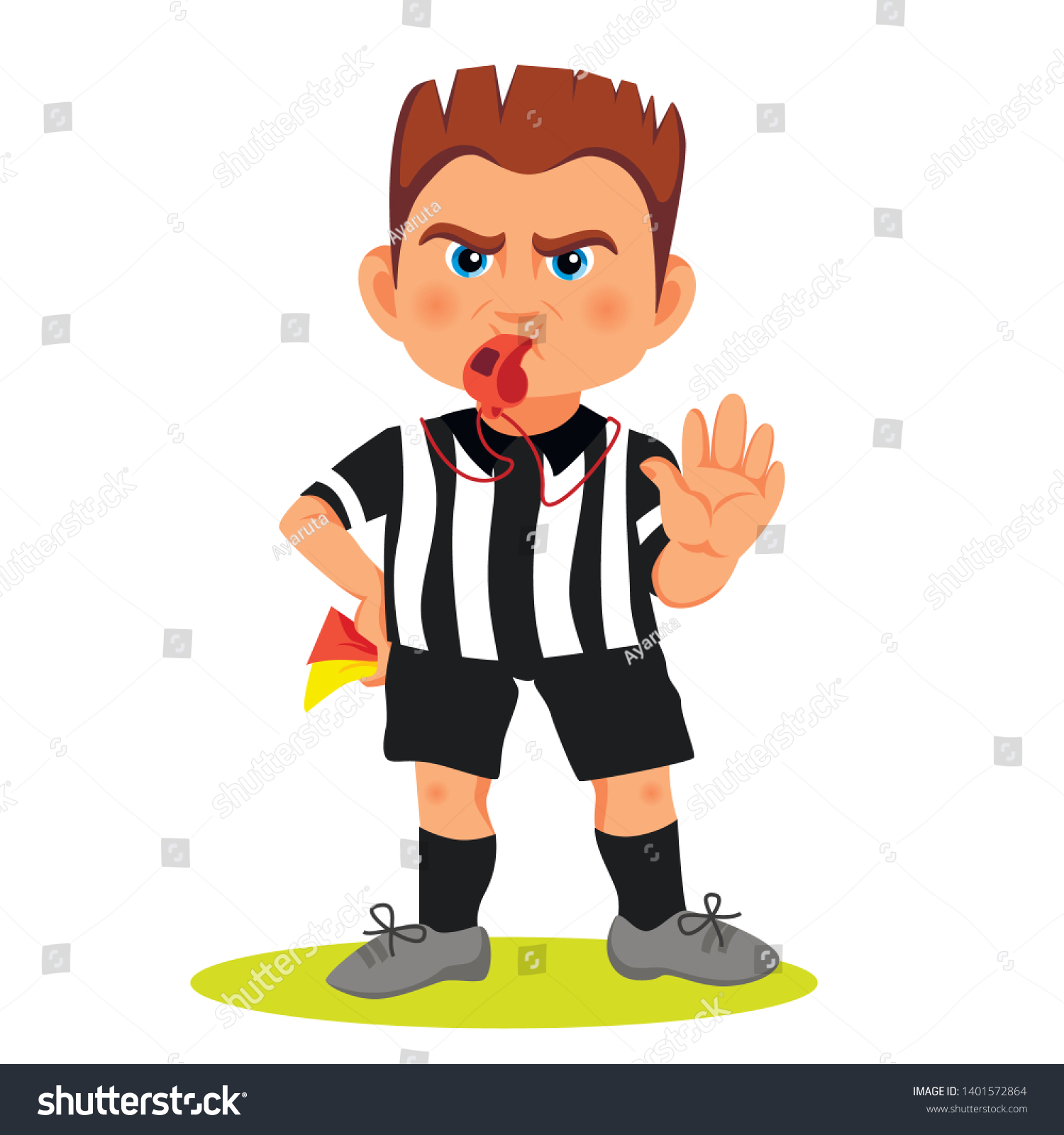 Whistling Soccer Referee Showing Stopping Hand Stock Vector (Royalty ...