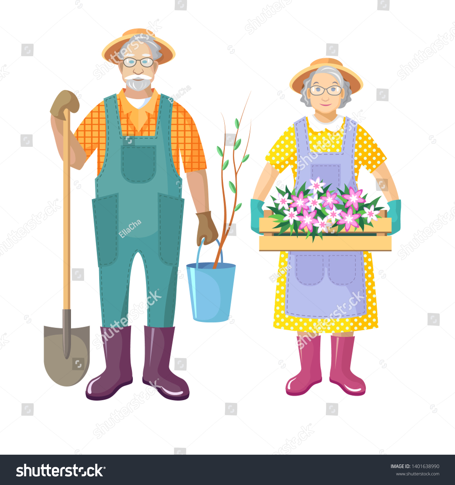 Vector Illustration Old Men Old Woman Stock Vector (Royalty Free ...