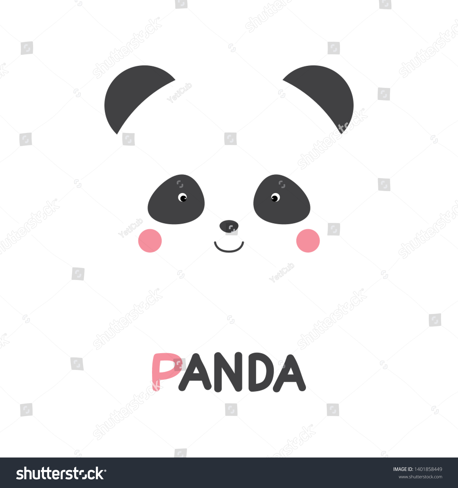 Cute Panda Face Inscription Panda Vector Stock Vector Royalty Free