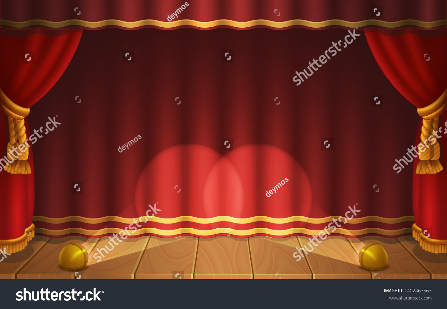 Cute Cartoon Background Scene Red Curtains Stock Vector (Royalty Free ...