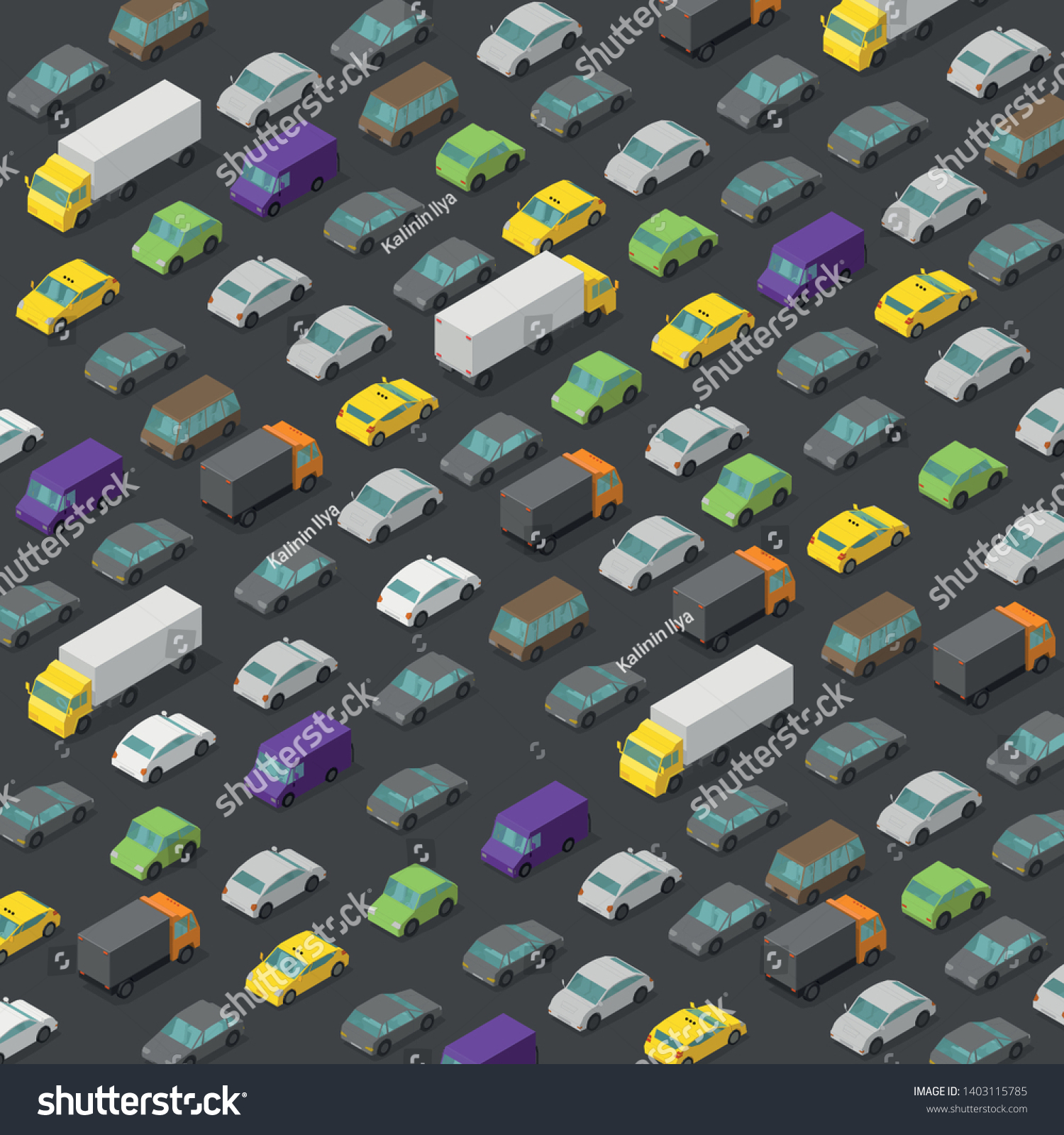 Vector Isometric High Traffic Jam Cars Stock Vector (Royalty Free ...