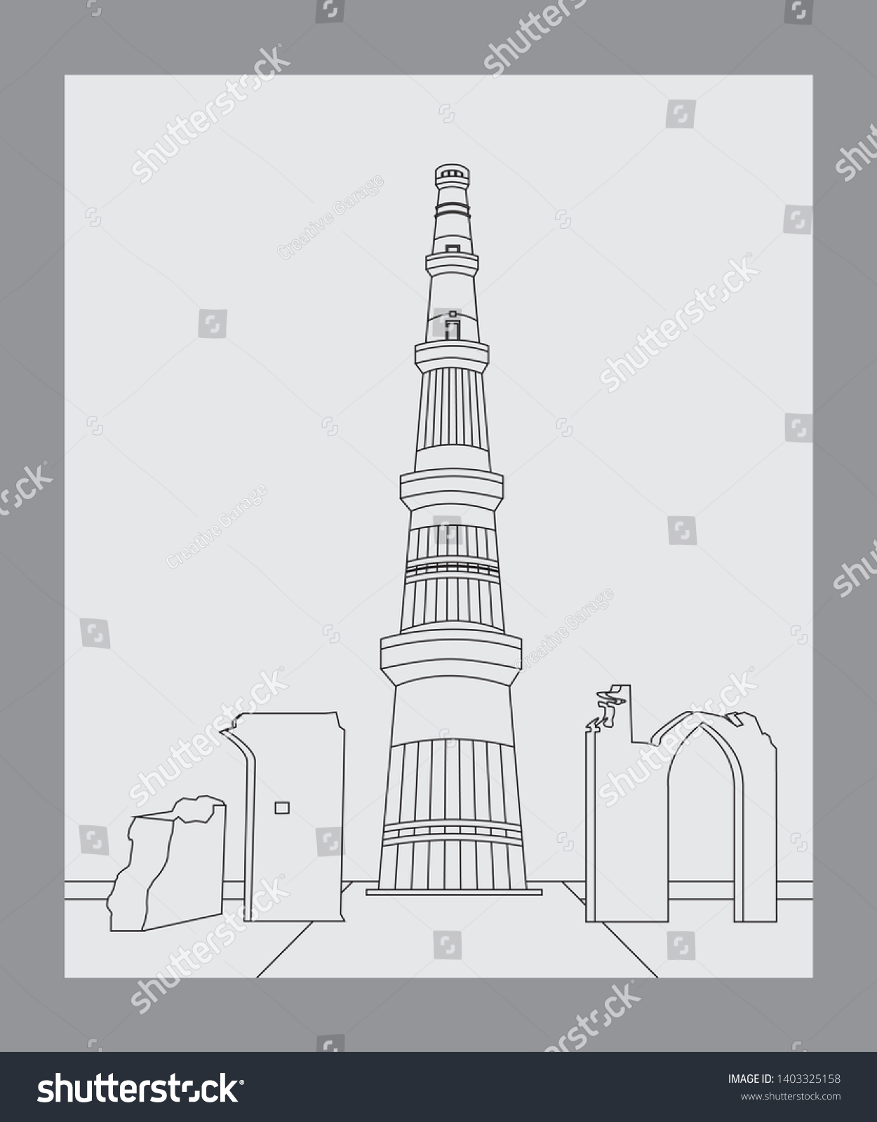 Qutub Minar Line Art Delhi India Stock Vector (Royalty Free) 1403325158 ...