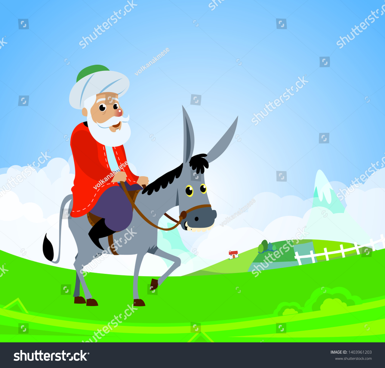 Nasreddin Hodja Donkey On Nature White: เวกเตอร์สต็อก (ปลอดค่าลิขสิทธิ์ ...