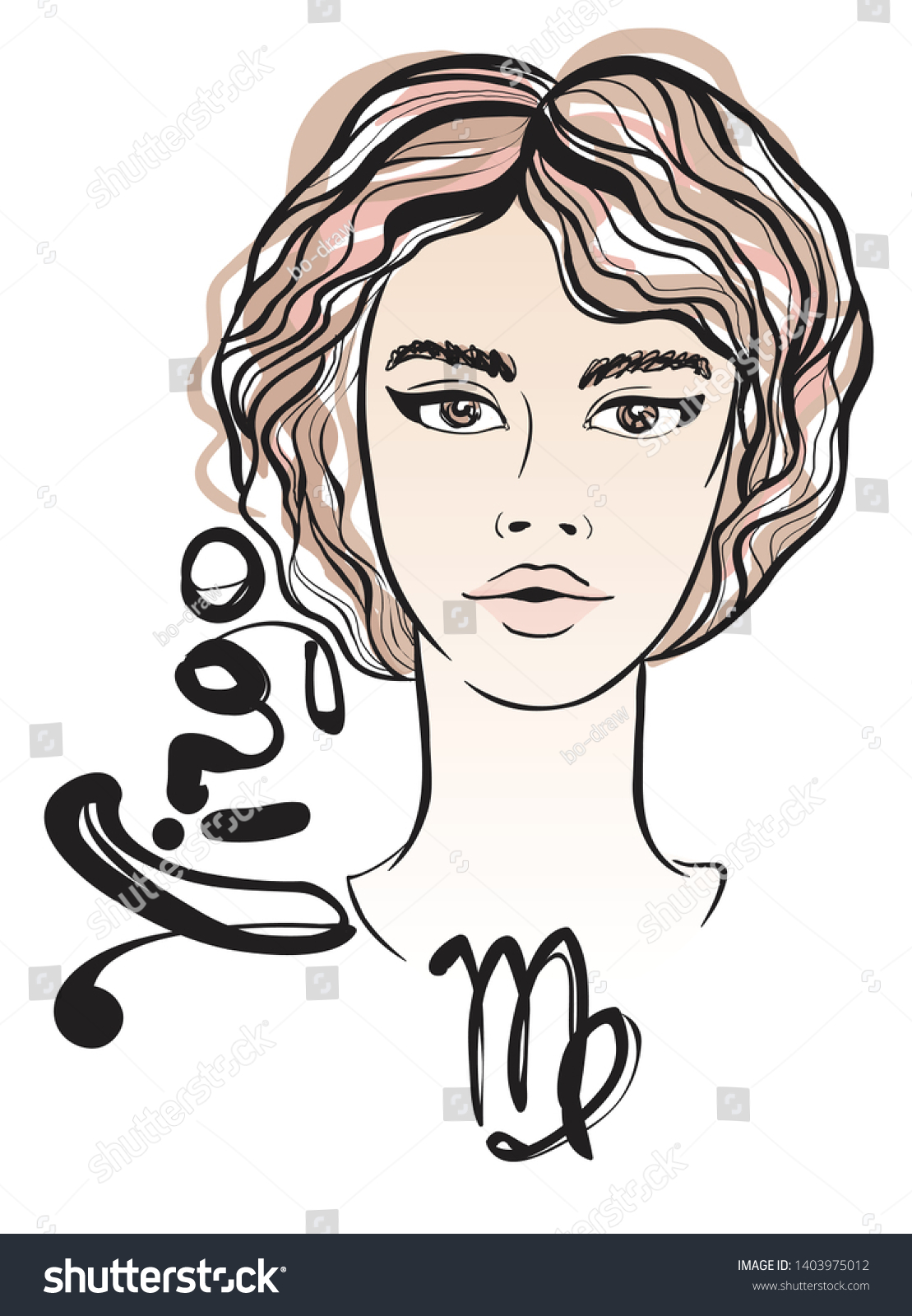 Zodiac Sign Virgo Beautiful Hairstyle Elegant Stock Vector (Royalty ...