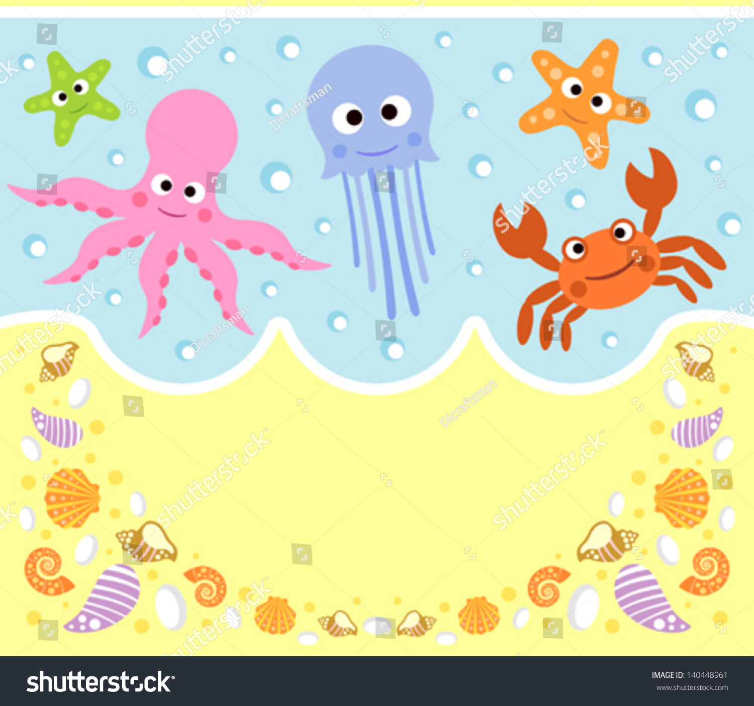 Sea Animals Cartoon Background Card Stock Vector (Royalty Free ...