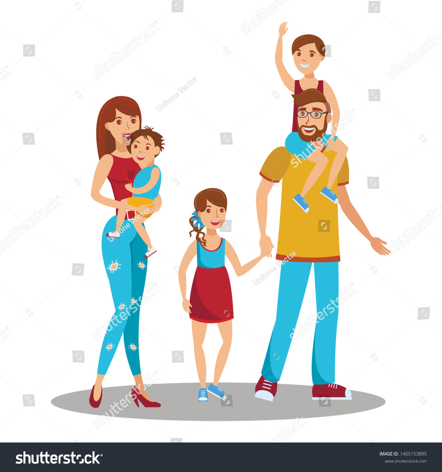 Happy Parents Kids Flat Vector Illustration Stock Vector (Royalty Free ...