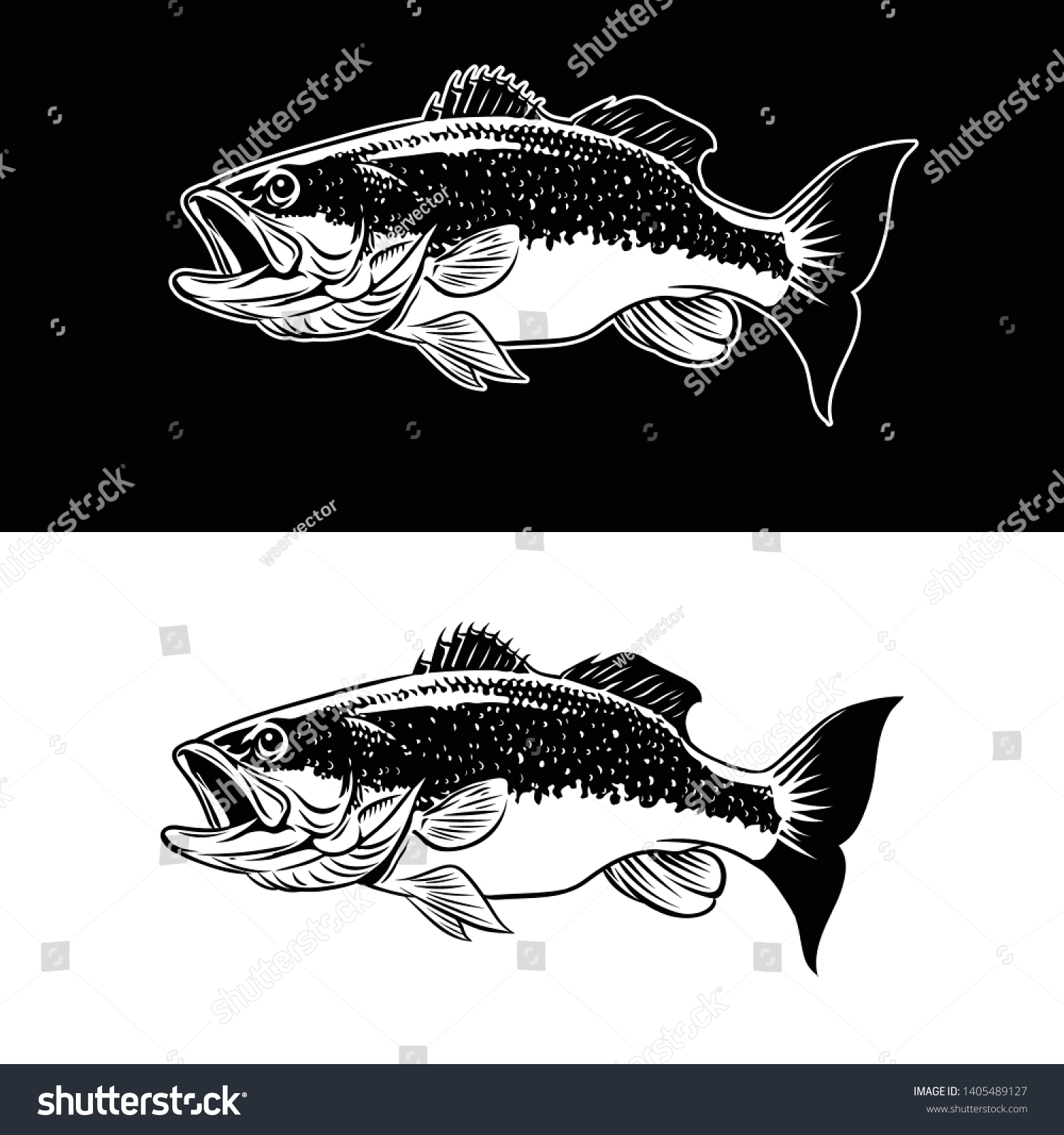 Large Mouth Bass Fishing Black White Stock Vector (Royalty Free ...