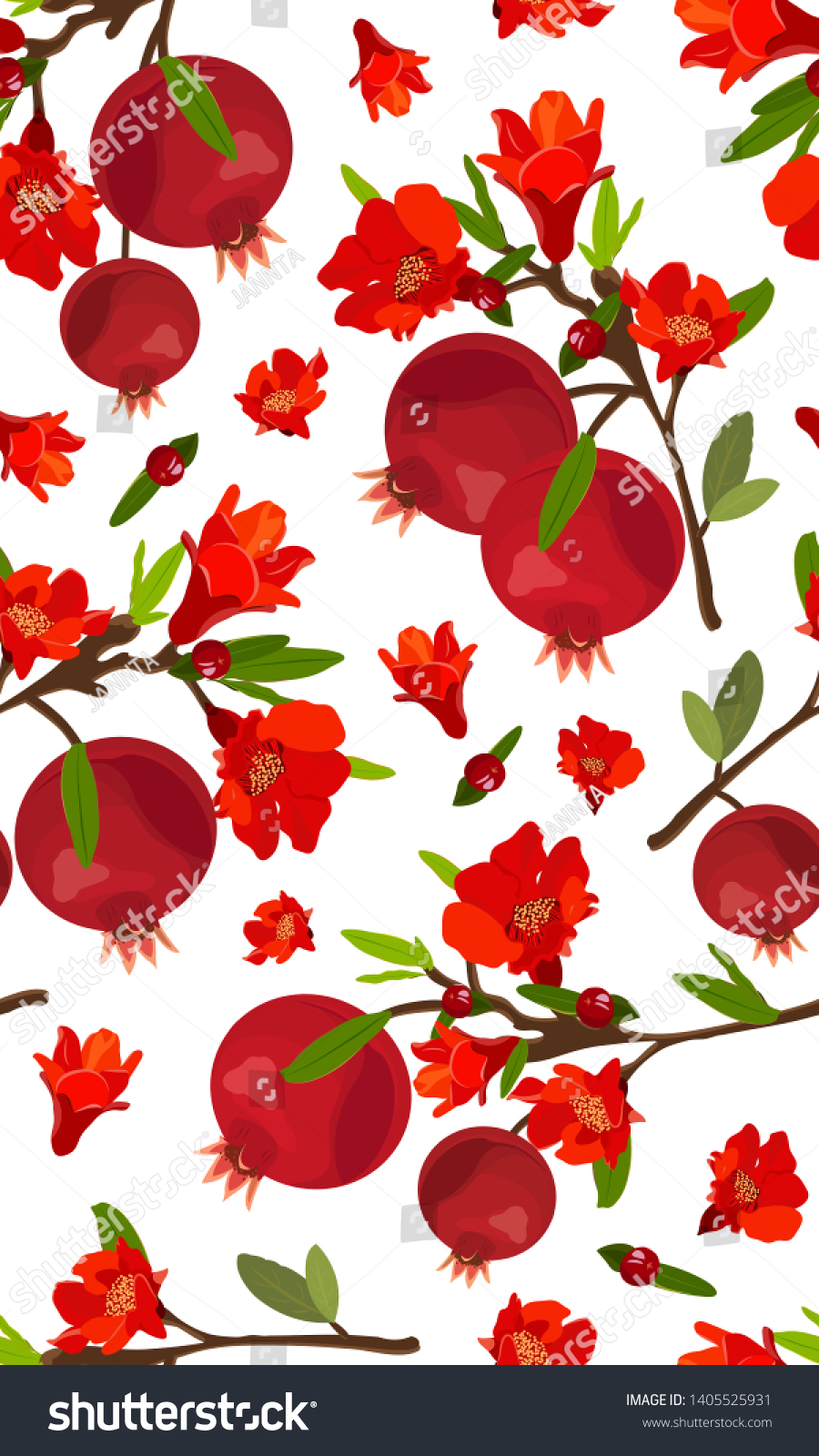 Seamless Pattern Pomegranate Fruits Flower On Stock Vector (Royalty ...