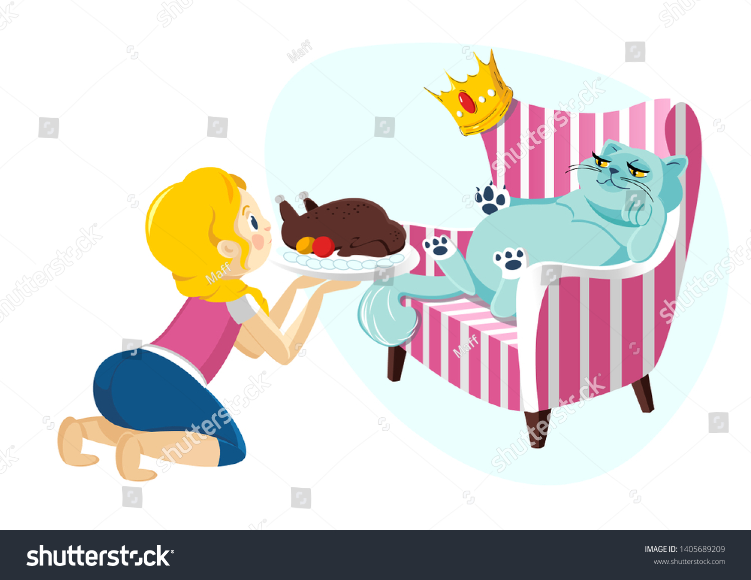 Cute Cartoon Female Cat Character Lying Stock Vector Royalty Free