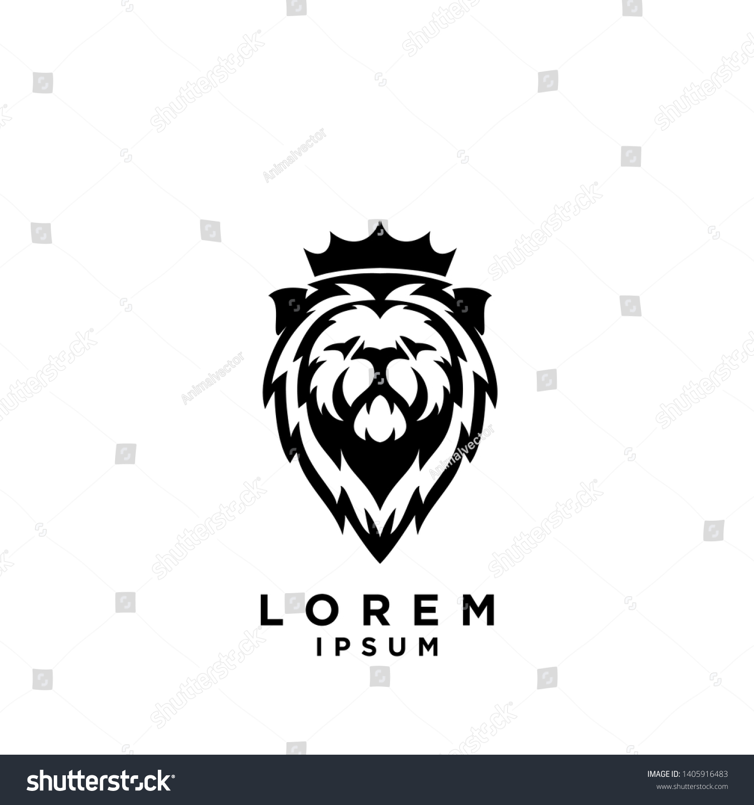 Lion Head Logo Crown Black Color Stock Vector (Royalty Free) 1405916483 ...