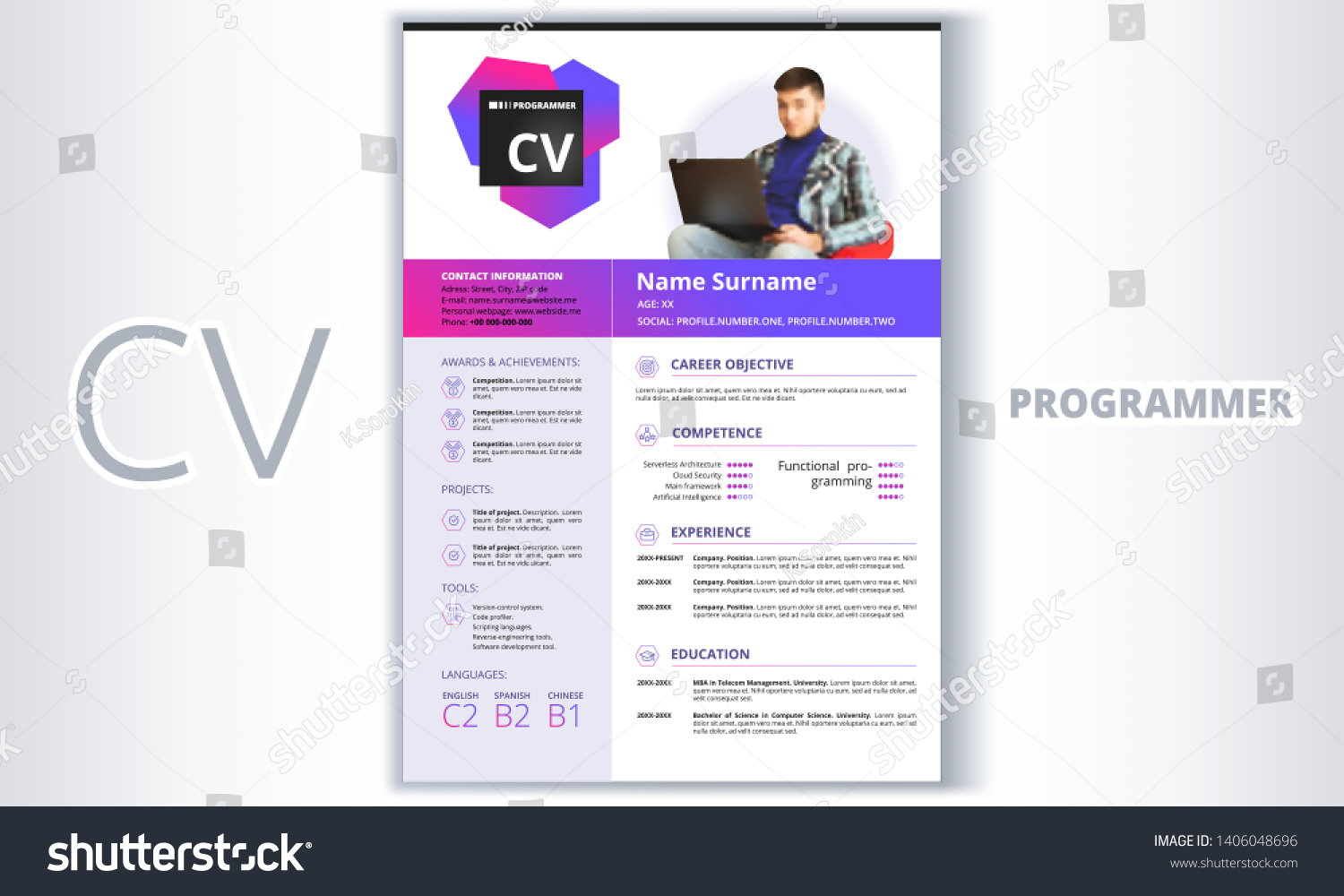 Cv Template Programmer Easy Editable Include Stock Vector (Royalty Free ...