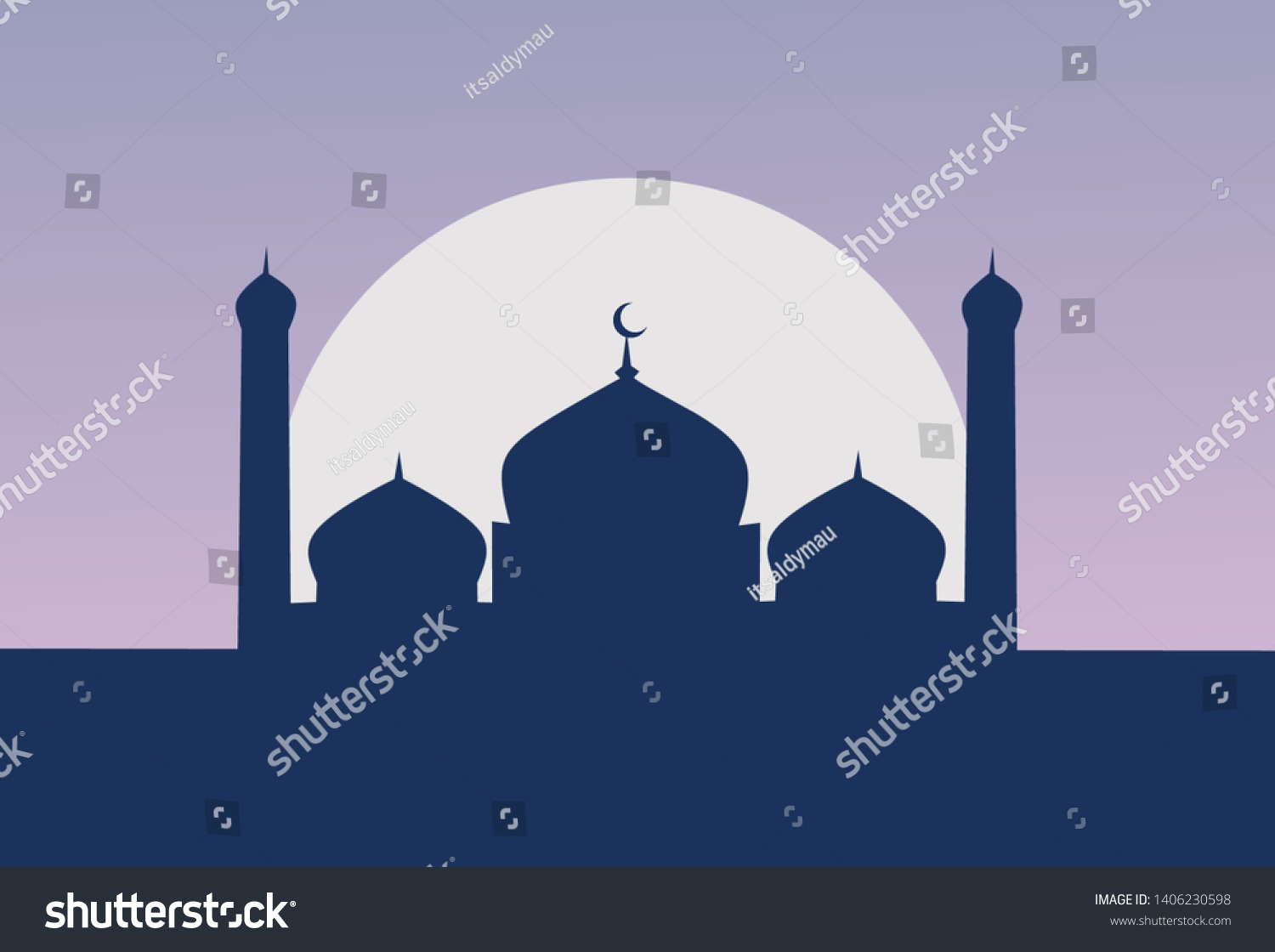 Purple Islamic Mosque Flat Design Background Stock Illustration ...