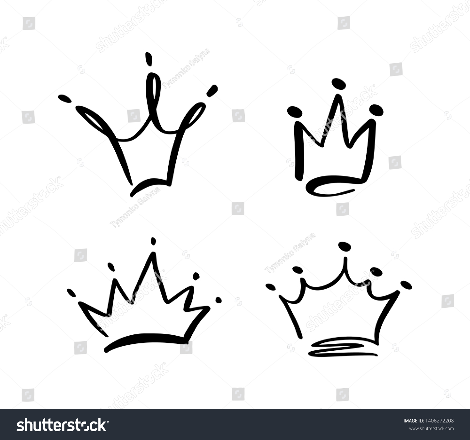 Set Hand Drawn Symbol Stylized Crown Stock Vector (Royalty Free ...