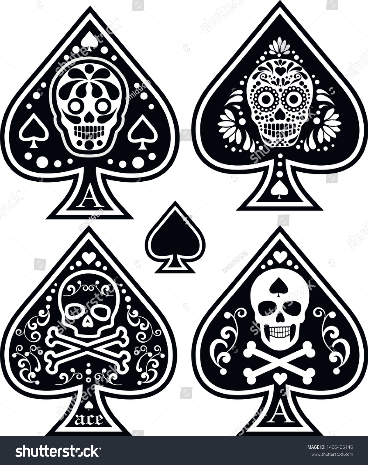 Set Ace Spades Skull Stock Vector (Royalty Free) 1406406146 | Shutterstock