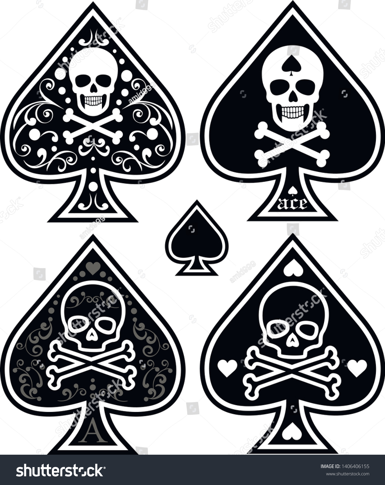 Set Ace Spades Skull Stock Vector (Royalty Free) 1406406155 | Shutterstock