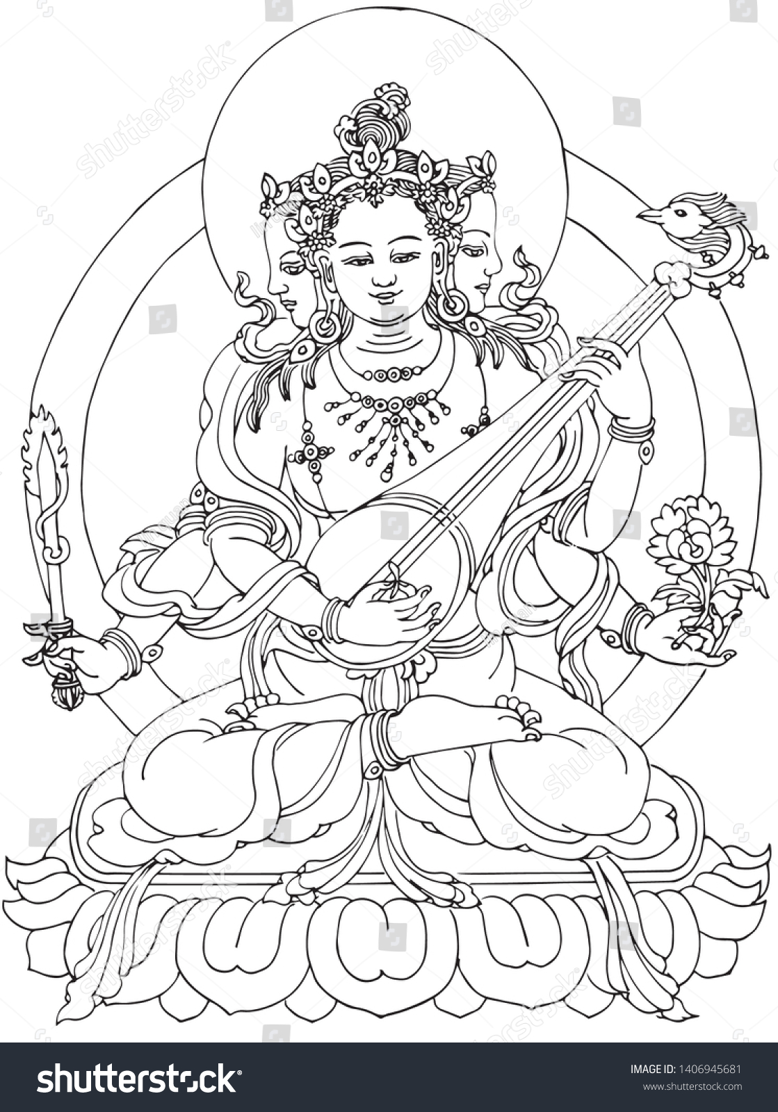 Tibetan Buddhism Thangka Line Drawing Vector Stock Vector (Royalty Free ...