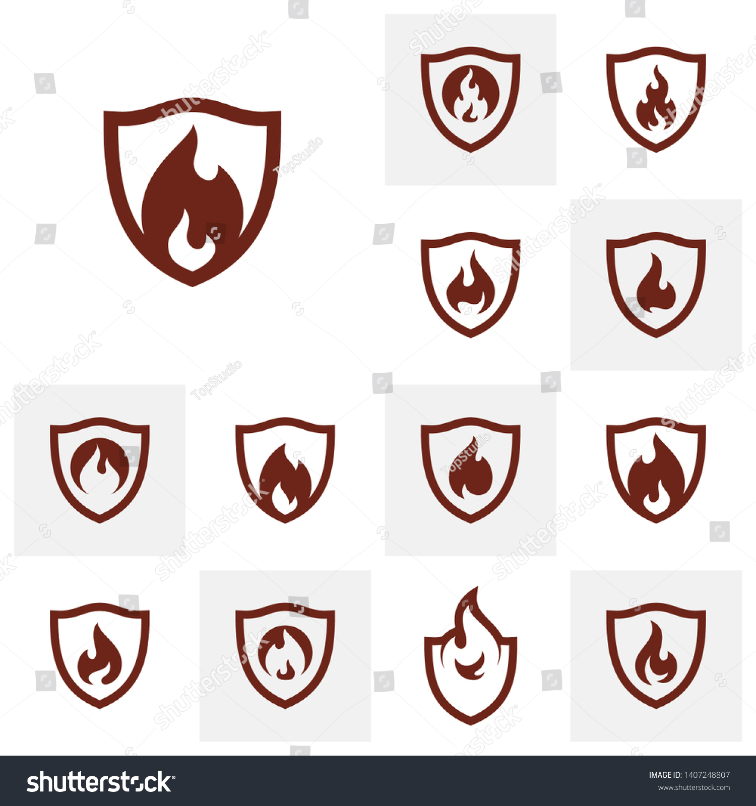 Set Fire Shield Logo Design Vector Stock Vector (Royalty Free ...